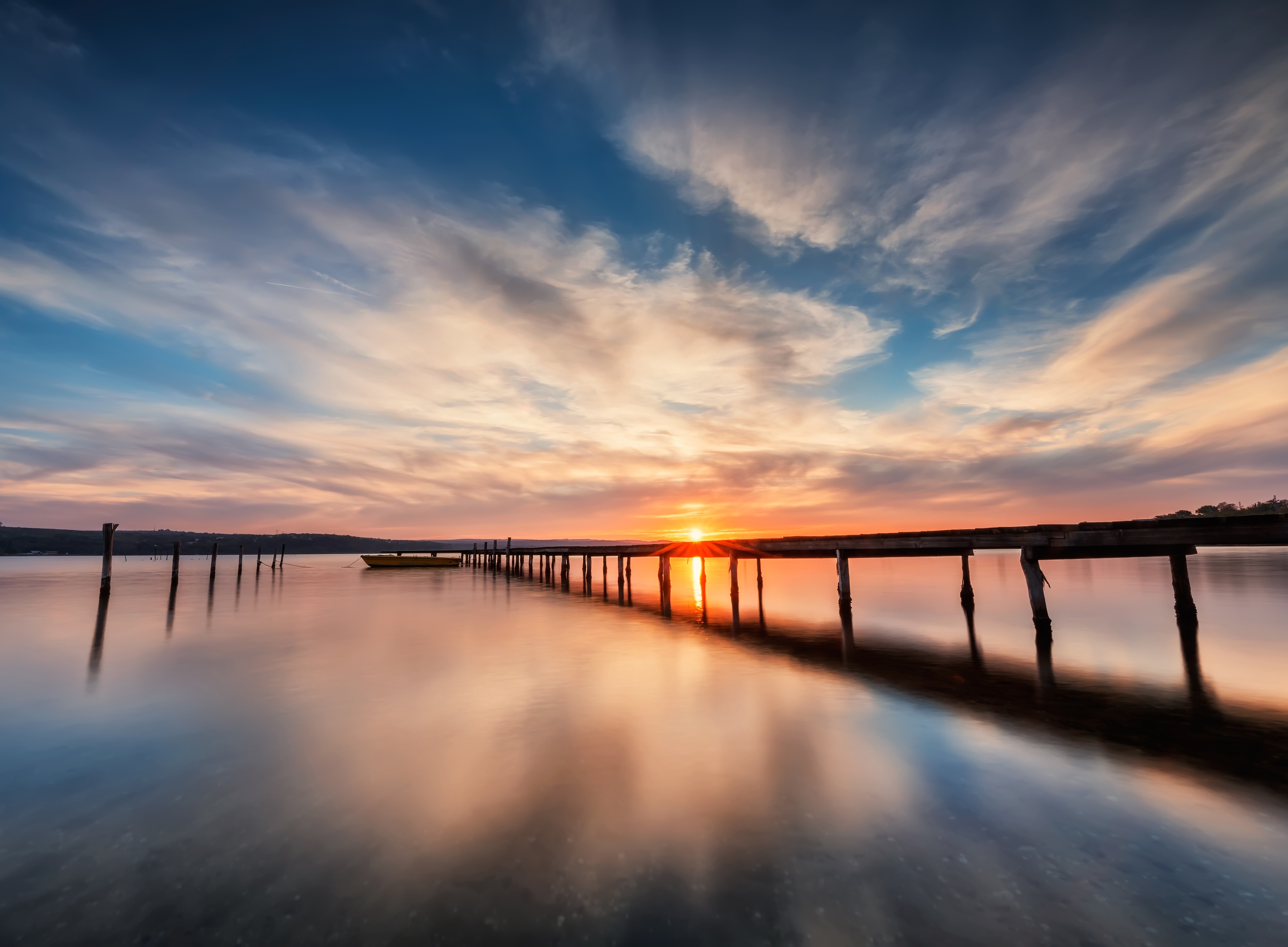 Papermoon Fototapete "Lake Sunset Wooden Pier" glatt