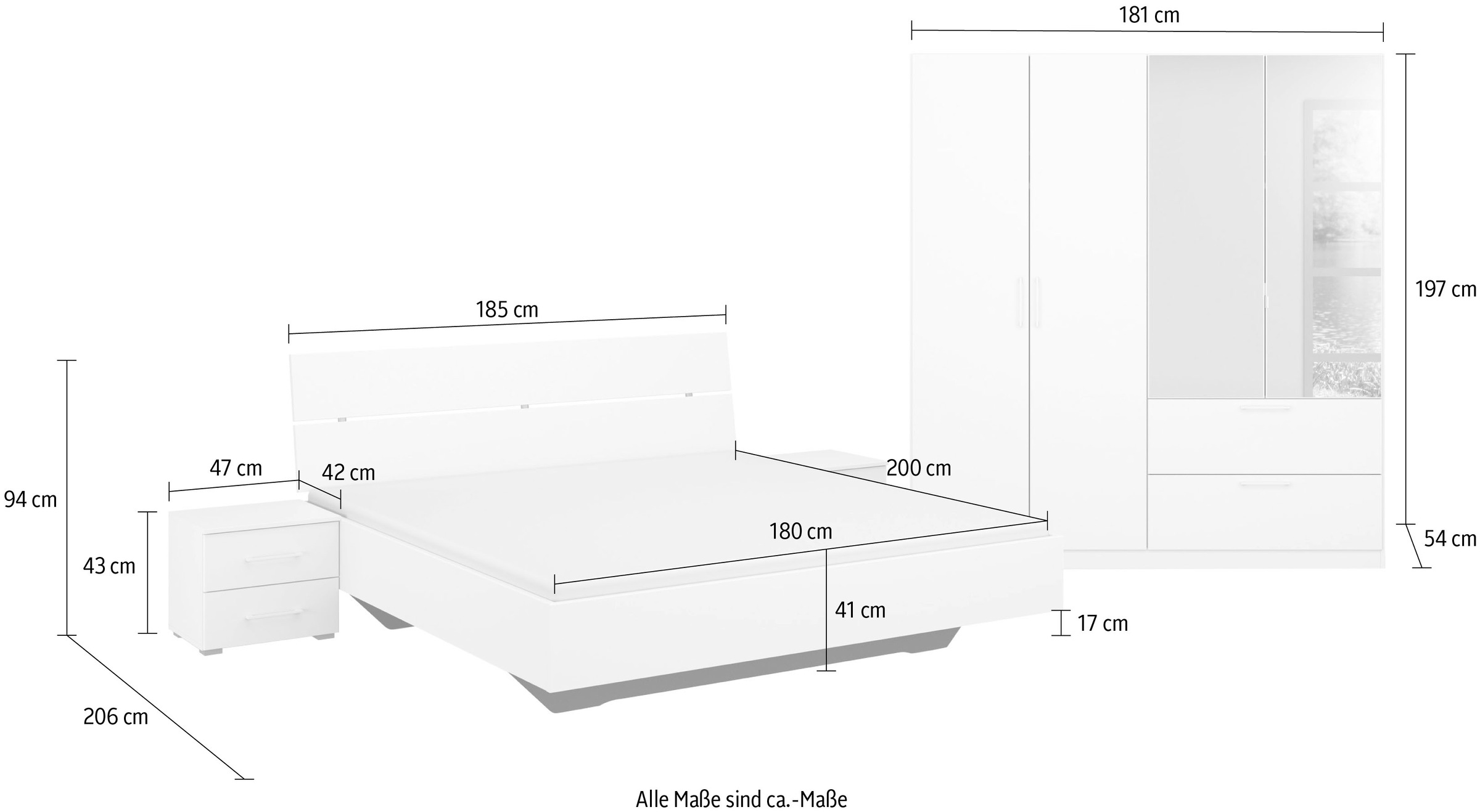 INOSIGN BY RAUCH Schlafzimmer-Set »Komplettschlafzimmer Schlafzimmer Challenger (Set 4-teilig)«, Schrank 2 Breiten, Bett 3 Breiten, 2 Nachttische MADE IN GERMANY