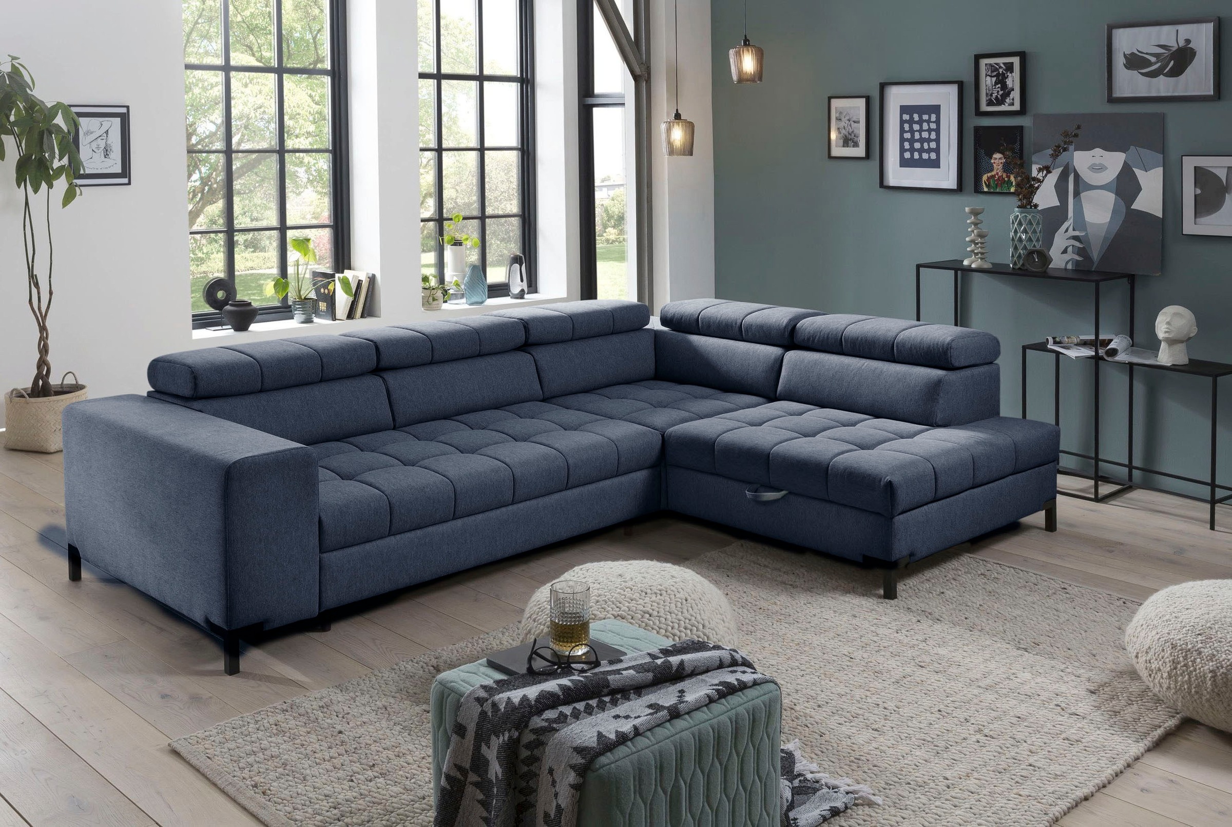exxpo - sofa fashion Ecksofa »Bocco, hochwertige Verarbeitung, toller Sitzkomfort, bequem, L-Form«, wahlweise mit Bettfunktion u. Bettkasten, inkl. Kopfteilverstellung