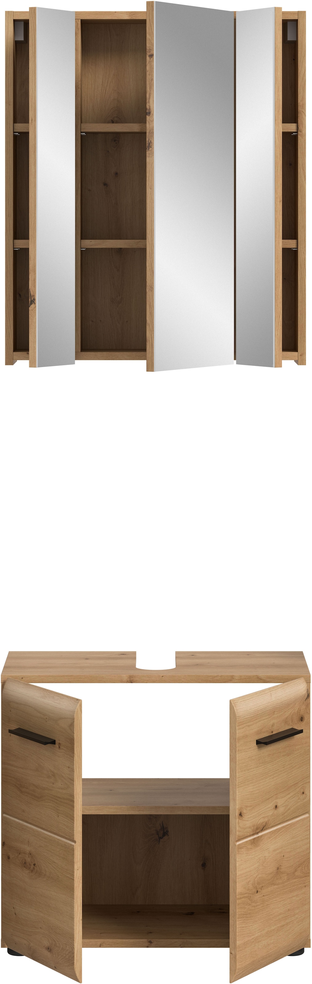 INOSIGN Badmöbel-Set »FLORENZ, TOPSELLER!, 2-teilige Badkombination, hochwertige MDF-Front«, (Set, 2 St., bestehend aus: 1 Waschbeckenunterschrank, 1 Spiegelschrank), Florenz, Badkombination 2-tlg., Artisan Oak NB, WBU, Spiegelschrank