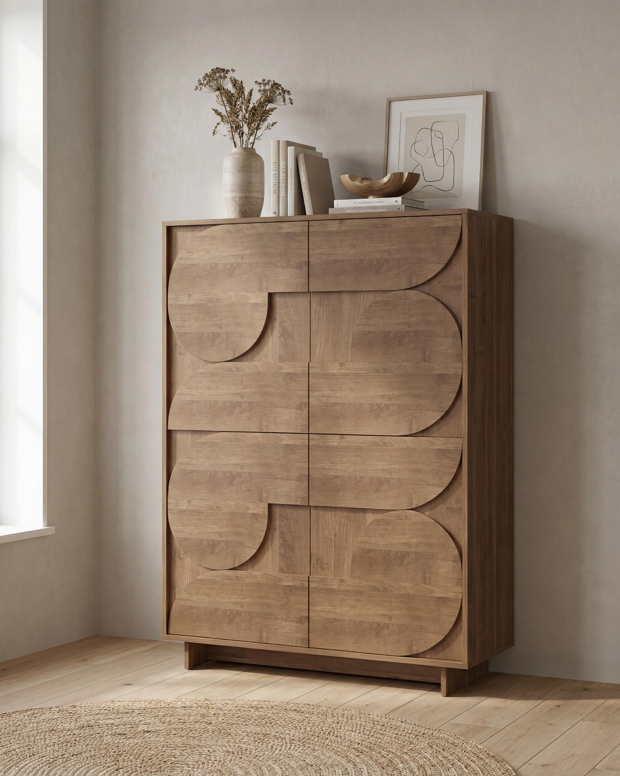 Home affaire Highboard "Zen, B/H 105/147 cm, 4 Türen, Hochkommode, Stauraumschrank" Push-to-open, 3D-Fronten, Mercure-Holzstruktur, viel Stauraum
