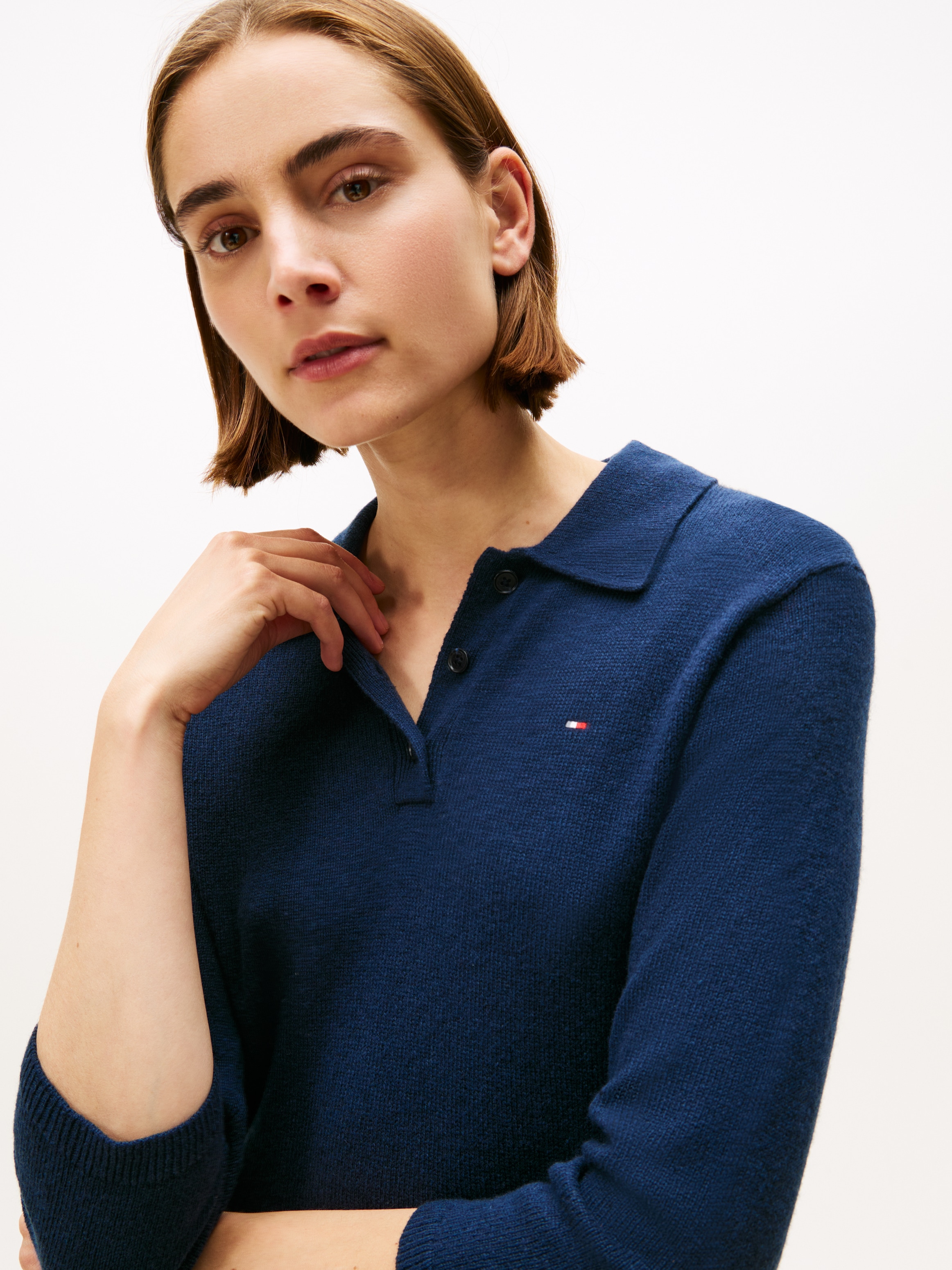 Tommy Hilfiger Strickkleid »SOFT WOOL HALF SL F&F POLO DRESS«, aus reiner Wolle