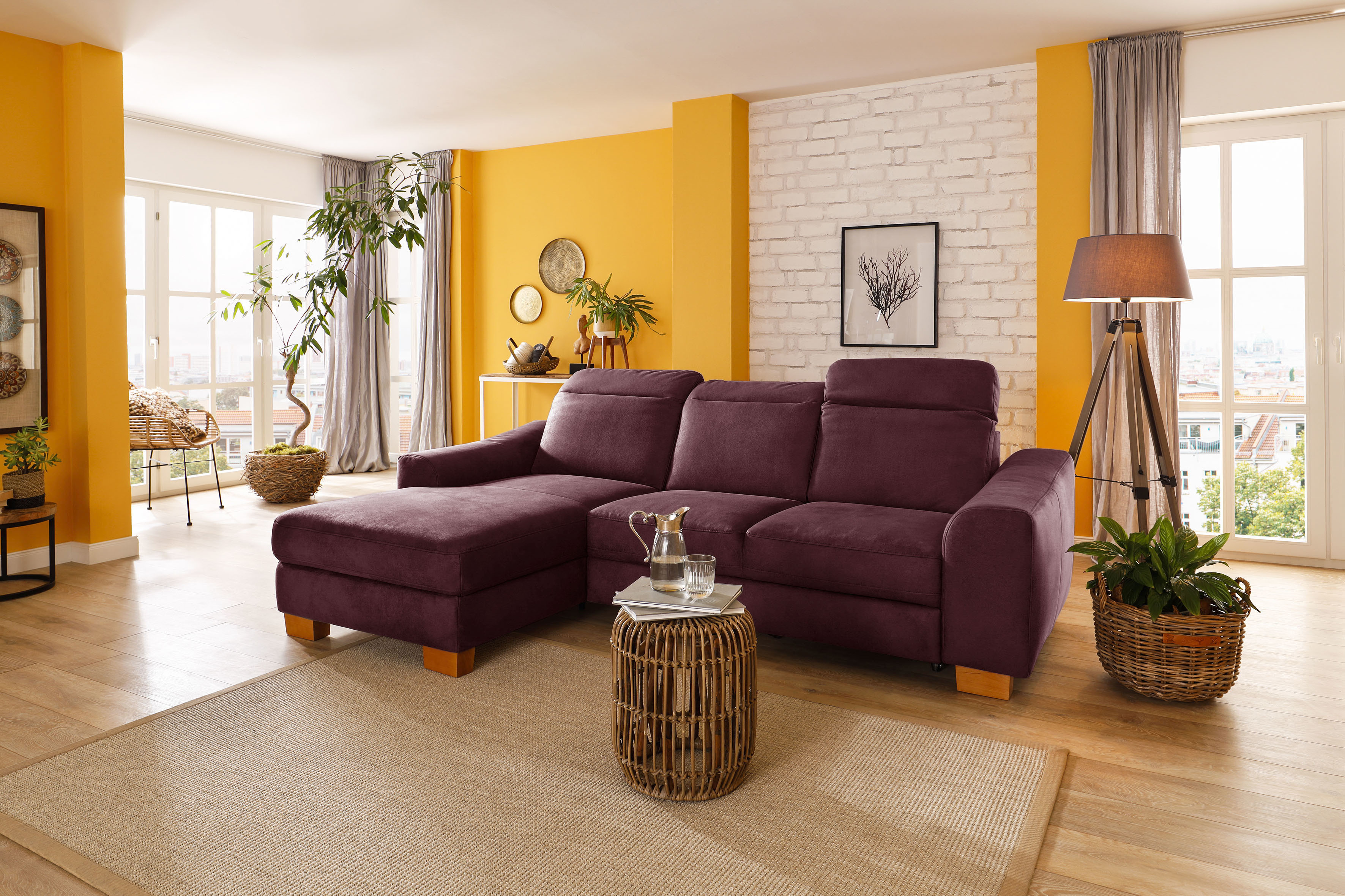 Home affaire Ecksofa "Dundee L-Form" wahlweise mit Kopfteilverstellung und zusätzlich mit Schlaffunktion