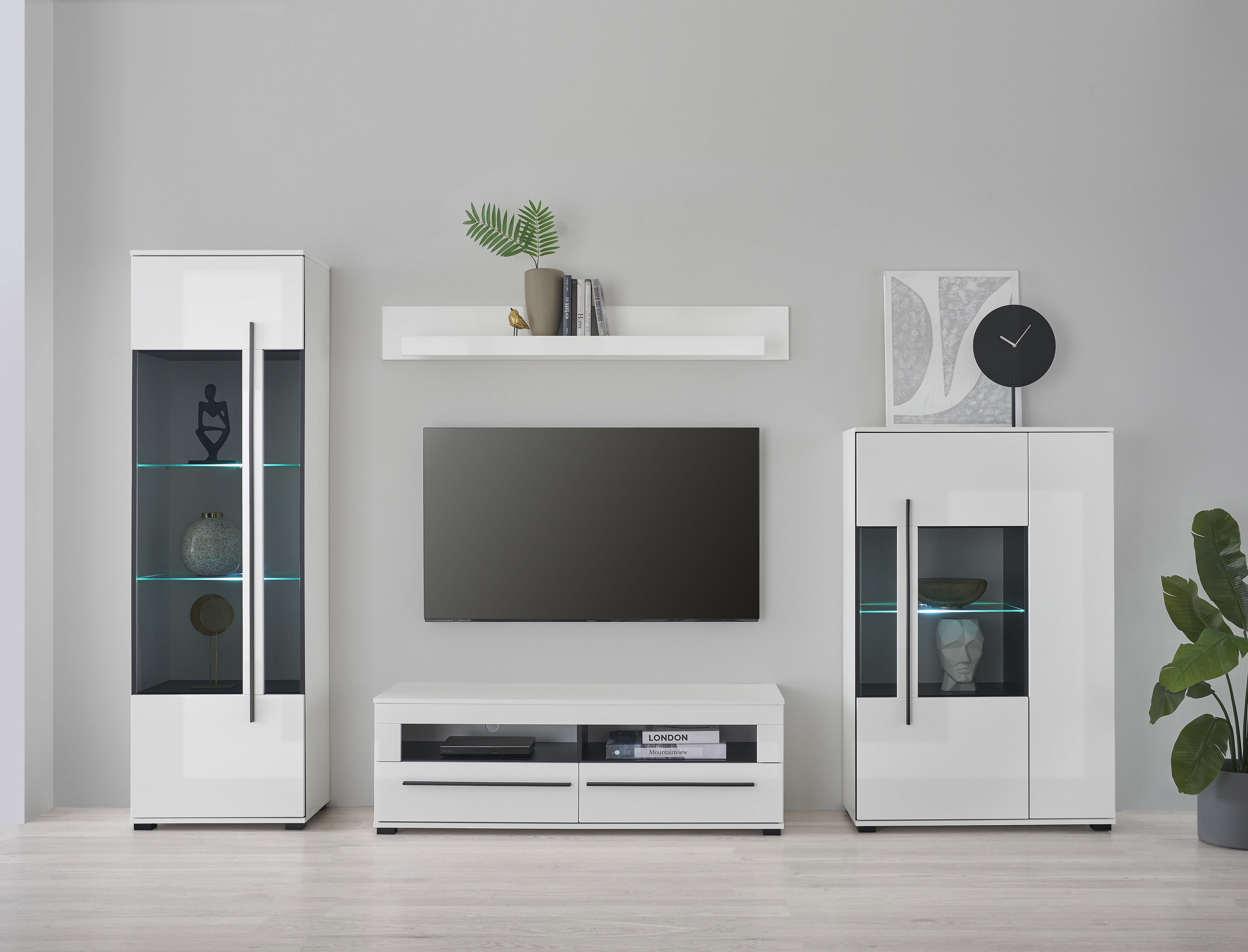 Home affaire Wohnwand "Cantara, Anbauwand, Wohnzimmer-Set, in Eiche Evoke, Weiß oder Kaschmir" Set