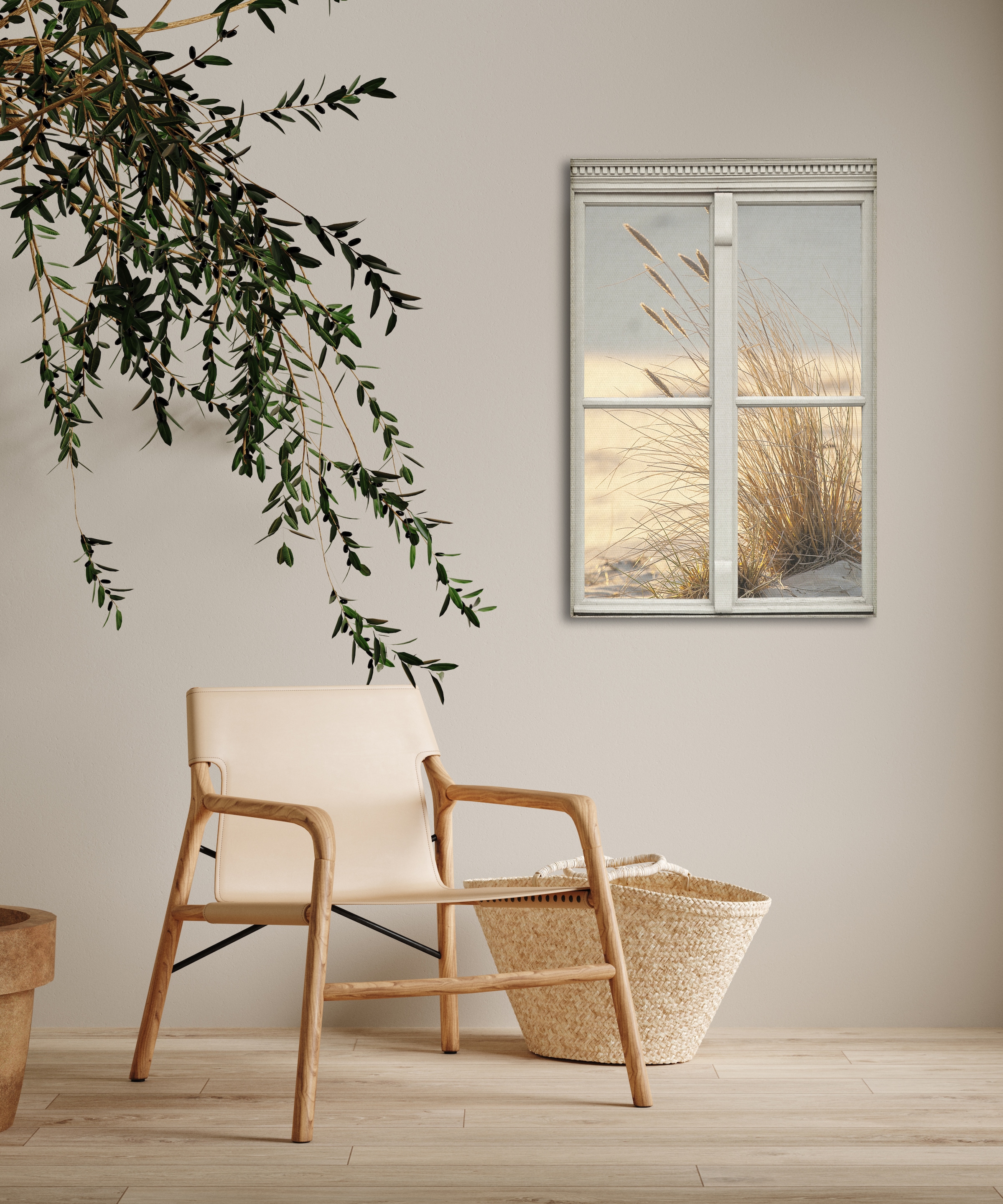 queence Leinwandbild "Düne", Düne-Gräser-Natur-Fensterblick, (1 St.), Premi günstig online kaufen