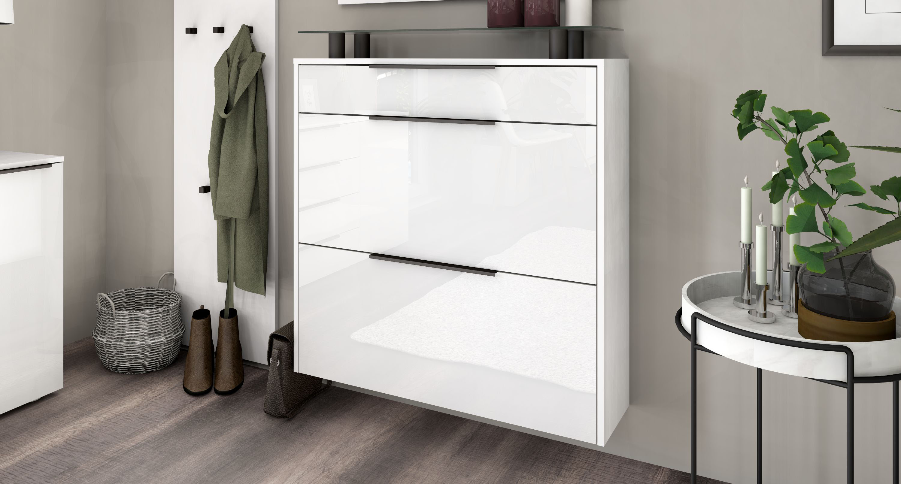 borchardt Möbel Schuhschrank "Tom, Hängeschrank mit Glasablage und Metallgriffen"