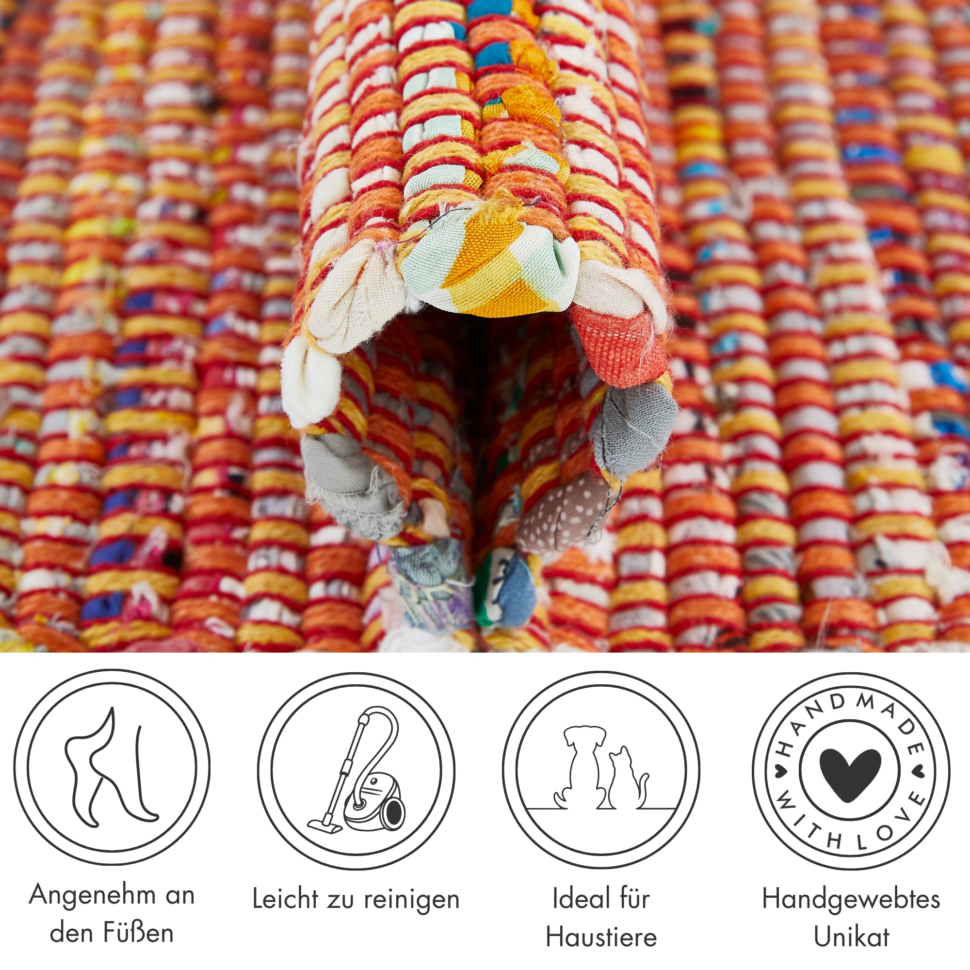 Andiamo Teppich »Frida« rechteckig 8 mm Höhe Handweb Teppich, Fleckerl, reine Baumwolle, handgewebt, mit Fransen