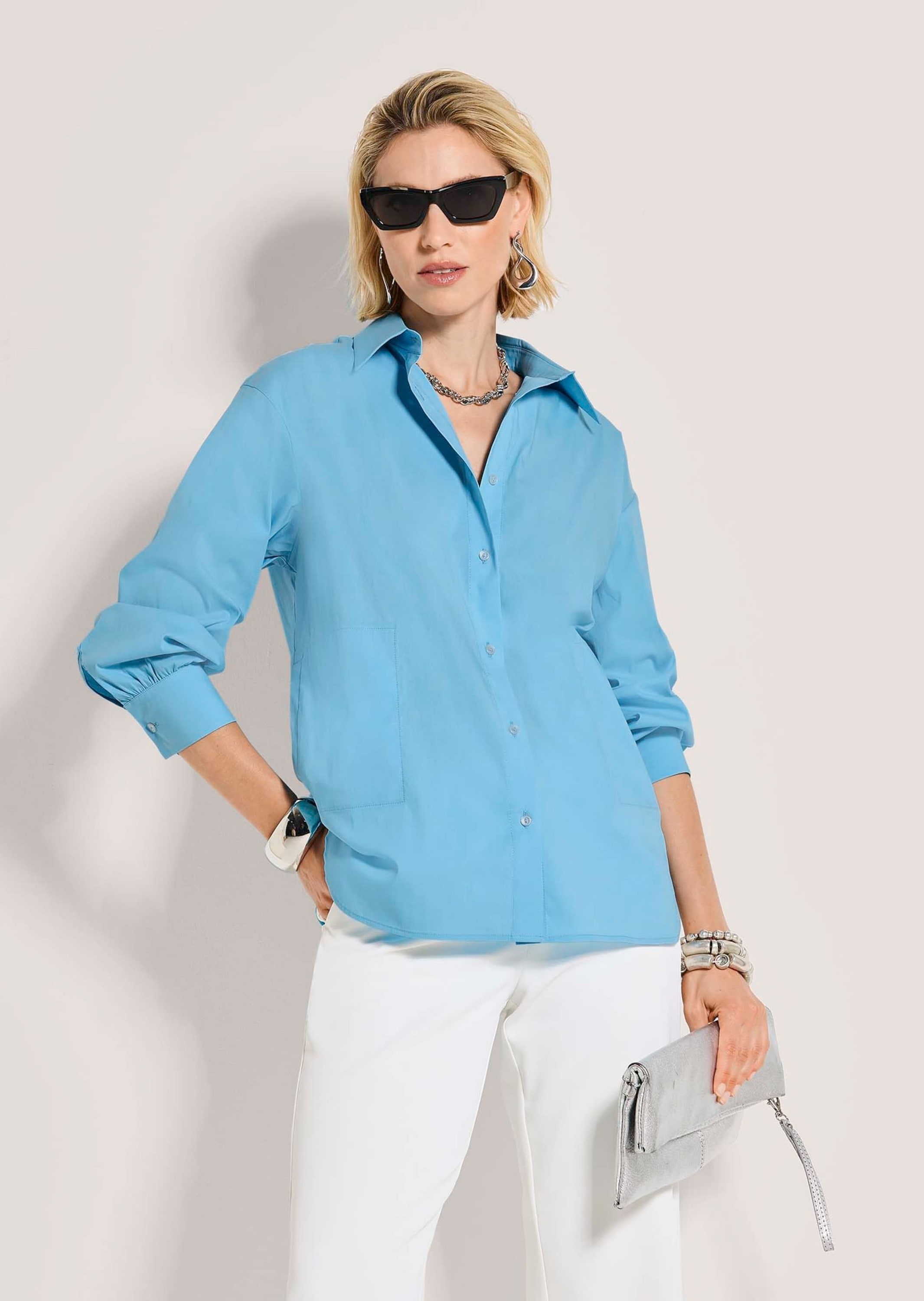 MADELEINE Langarmbluse »Hemdbluse Baumwollbluse mit Paspeltaschen«