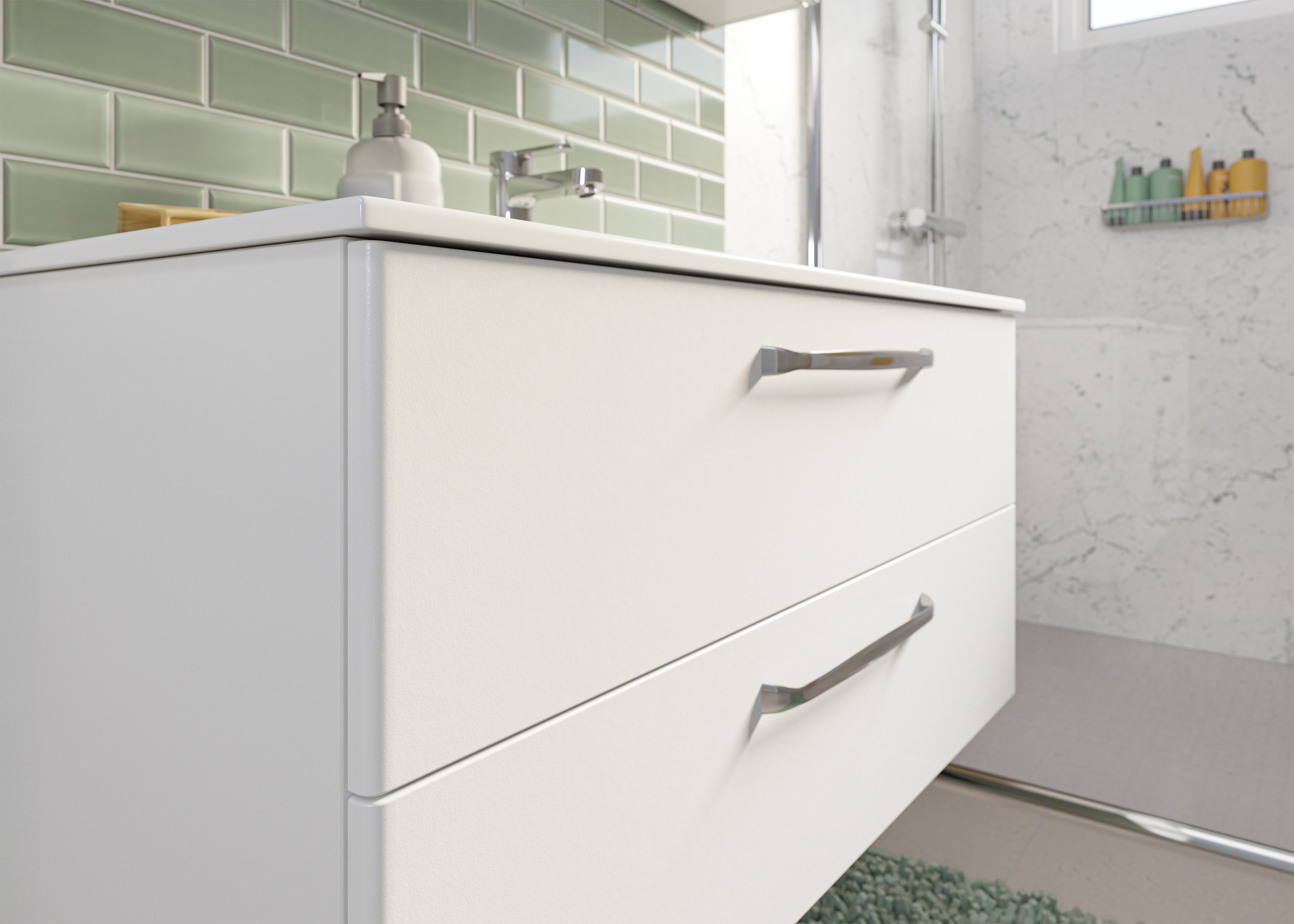 Saphir Badmöbel-Set »Trentino 2-tlg Mineralmarmor-Waschtisch, Spiegelschrank mit LED-Profil«, (3 St.), Badmöbel-Set 110cm breit, inkl. Türdämpfer, 3 Türen, 2 Auszügen