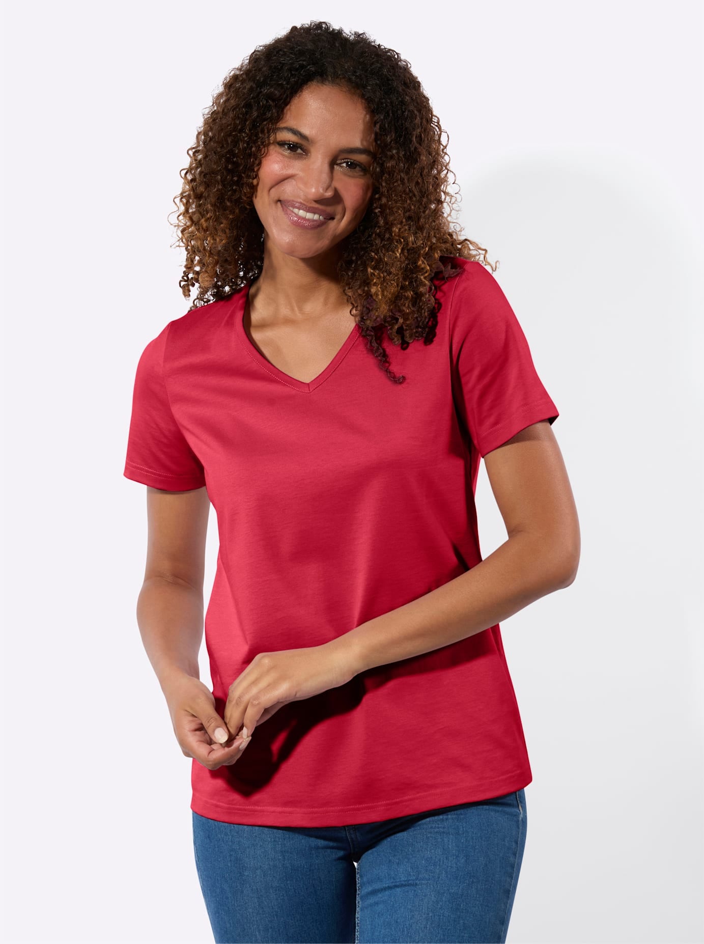CASUAL LOOKS Damen Kurzarmshirt "2er-Pack Shirts"rot, ecru, Gr. 50, unifarben, 100% Baumwolle, Shirts