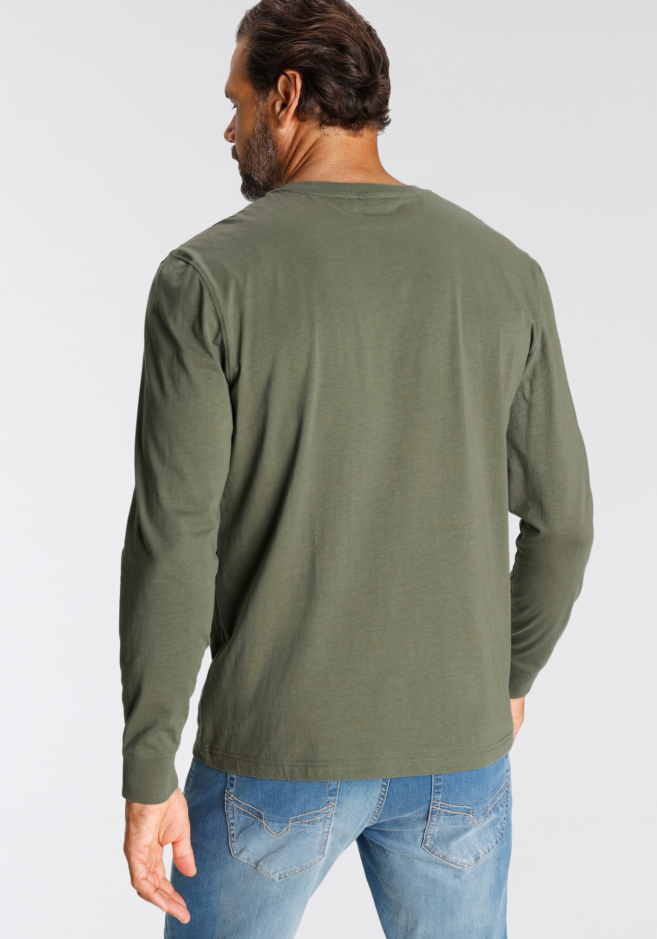 H.I.S Langarmshirt, (Packung, 2 tlg., 2er-Pack), Langarm, bedruckt, Rundhalsausschnitt, aus 100% Baumwolle