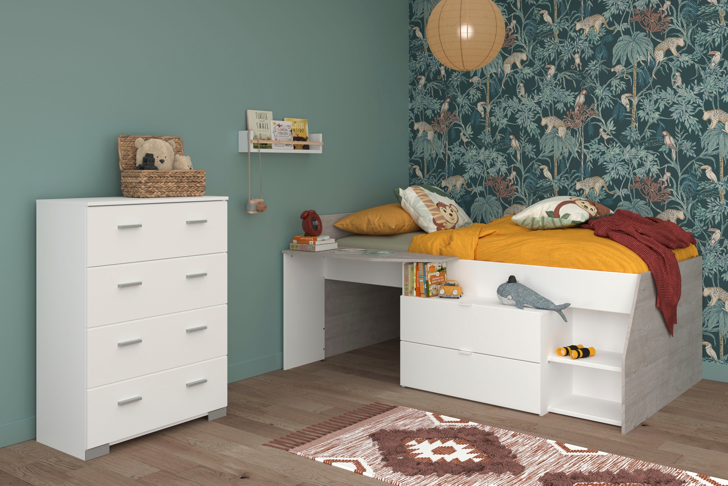 Parisot Jugendzimmer-Set »Parisot Milky 16«, (2 tlg.), viel Stauraum, halbhohes Hochbett