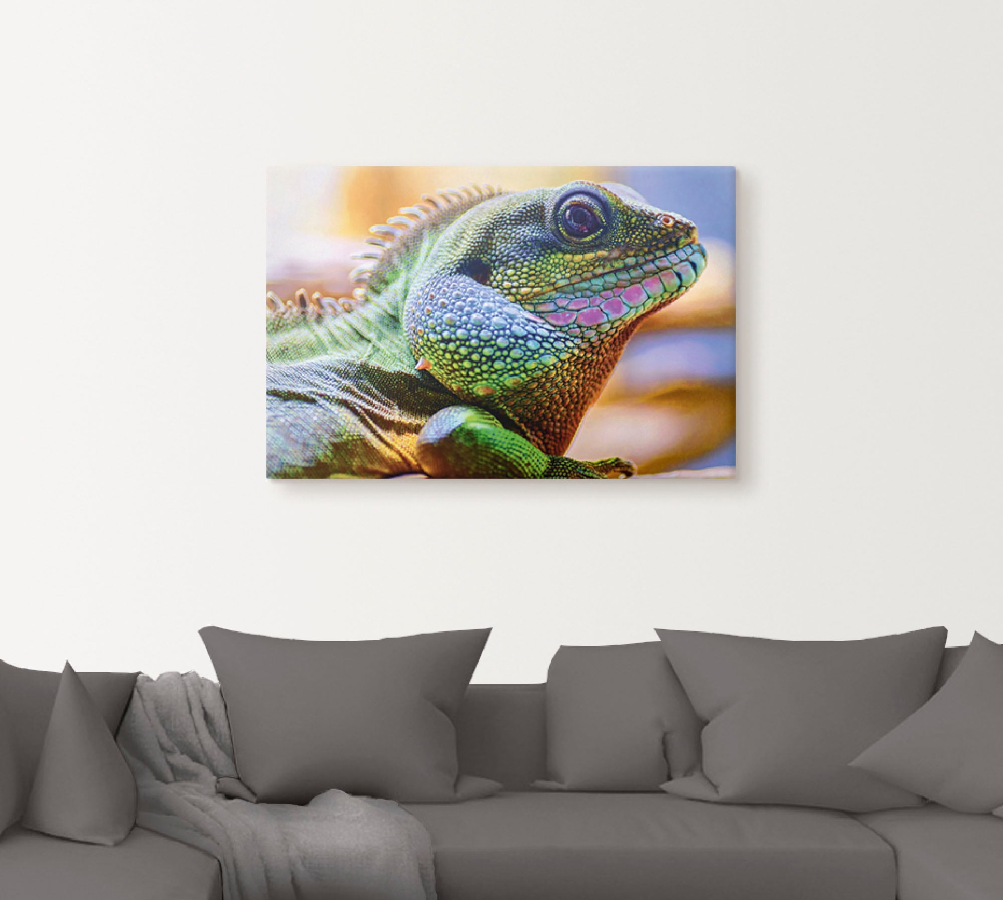 Artland Leinwandbild »Farbiger Kopf eines Leguan«, Reptilien, (1 St.), auf Keilrahmen gespannt