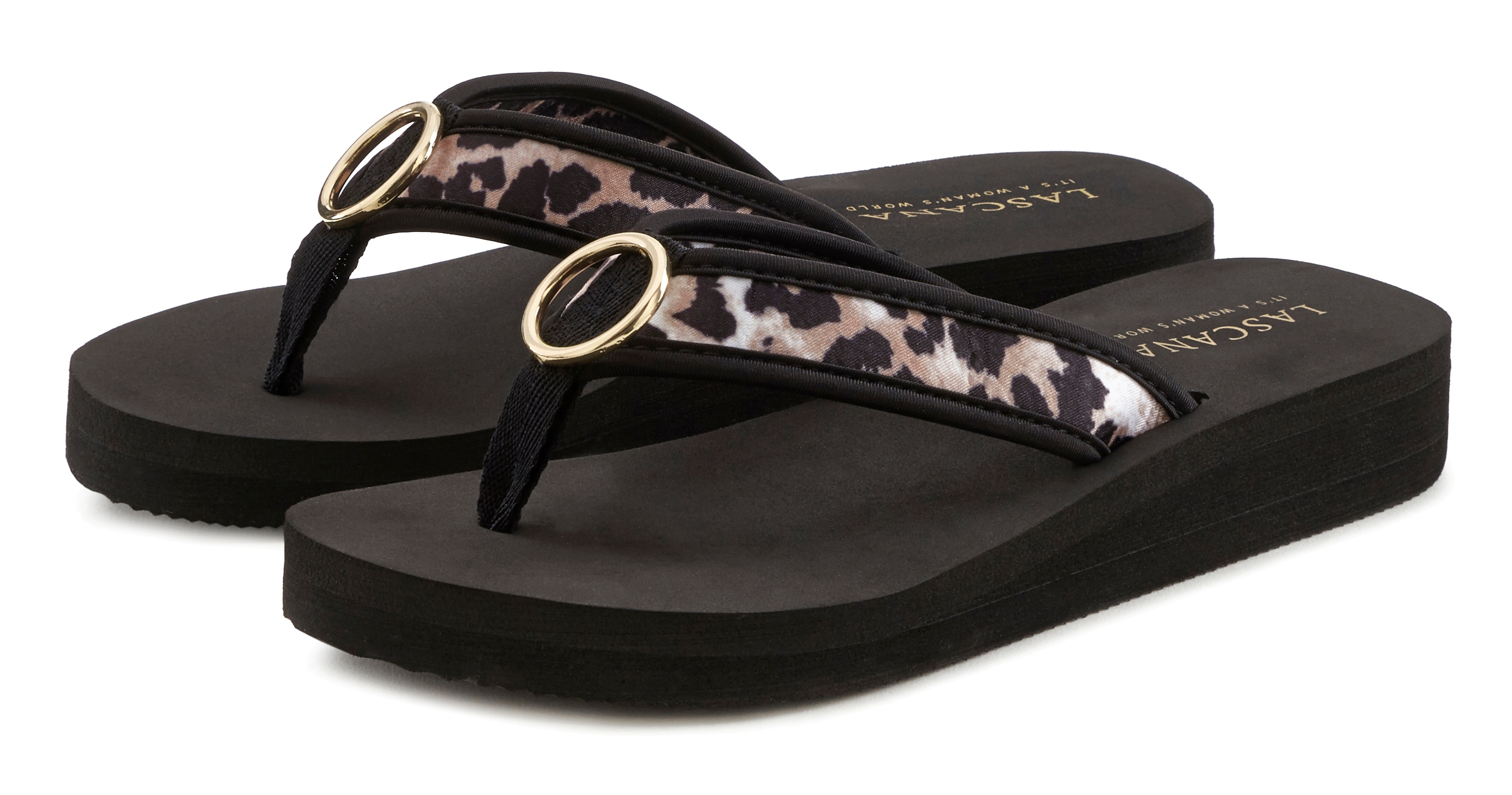LASCANA Badezehentrenner "Sandale, Badeschuh, Pantolette, Badelatsche, Flip Flop, Sommerschuh," Zehentrenner mit Ringapplikation "Italy" VEGAN
