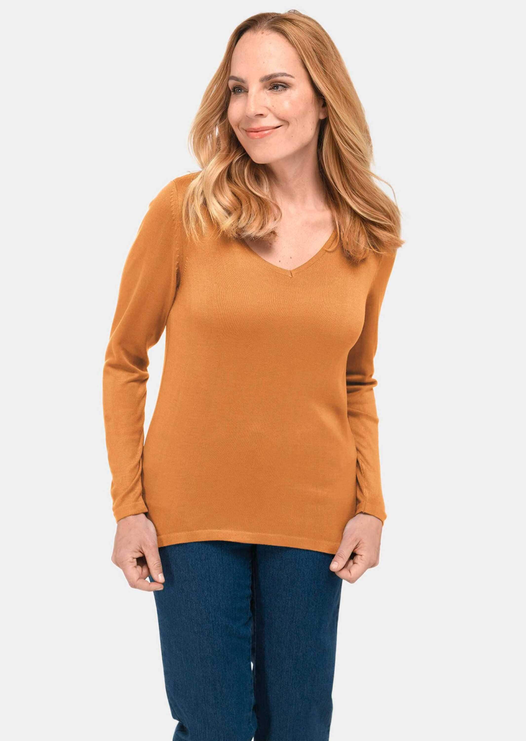 GOLDNER Strickpullover »Kurzgröße Unkomplizierter Pullover mit V-Ausschnitt«