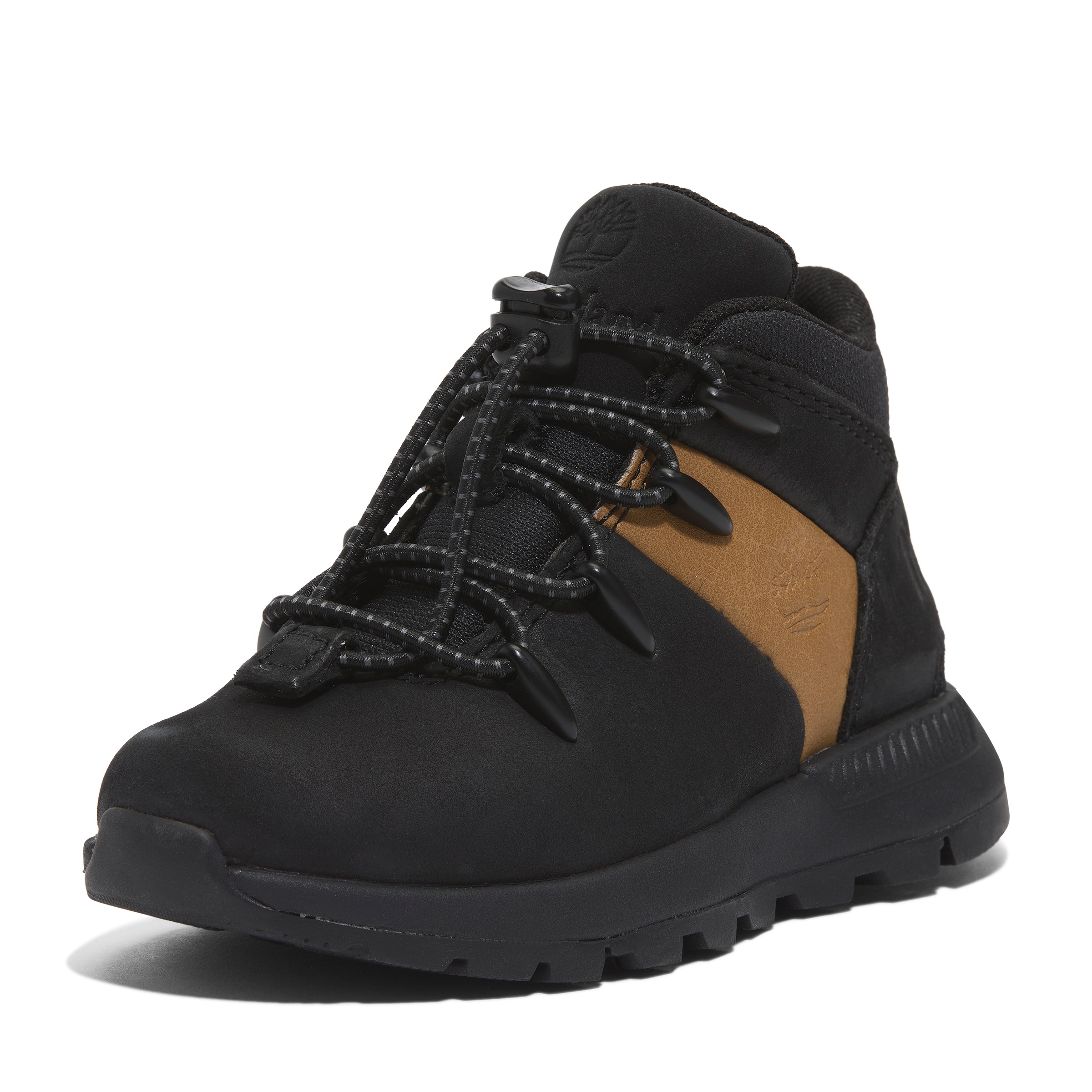 Schnürboots TIMBERLAND "SPRINT TREKKERMID BUNGEE SNEAKER", Mädchen, Gr. 40, schwarz (schwarz nubuck w wheat), Leder, Schuhe Schnürboots, Winterstiefel, Schnürstiefel, Winterschuhe