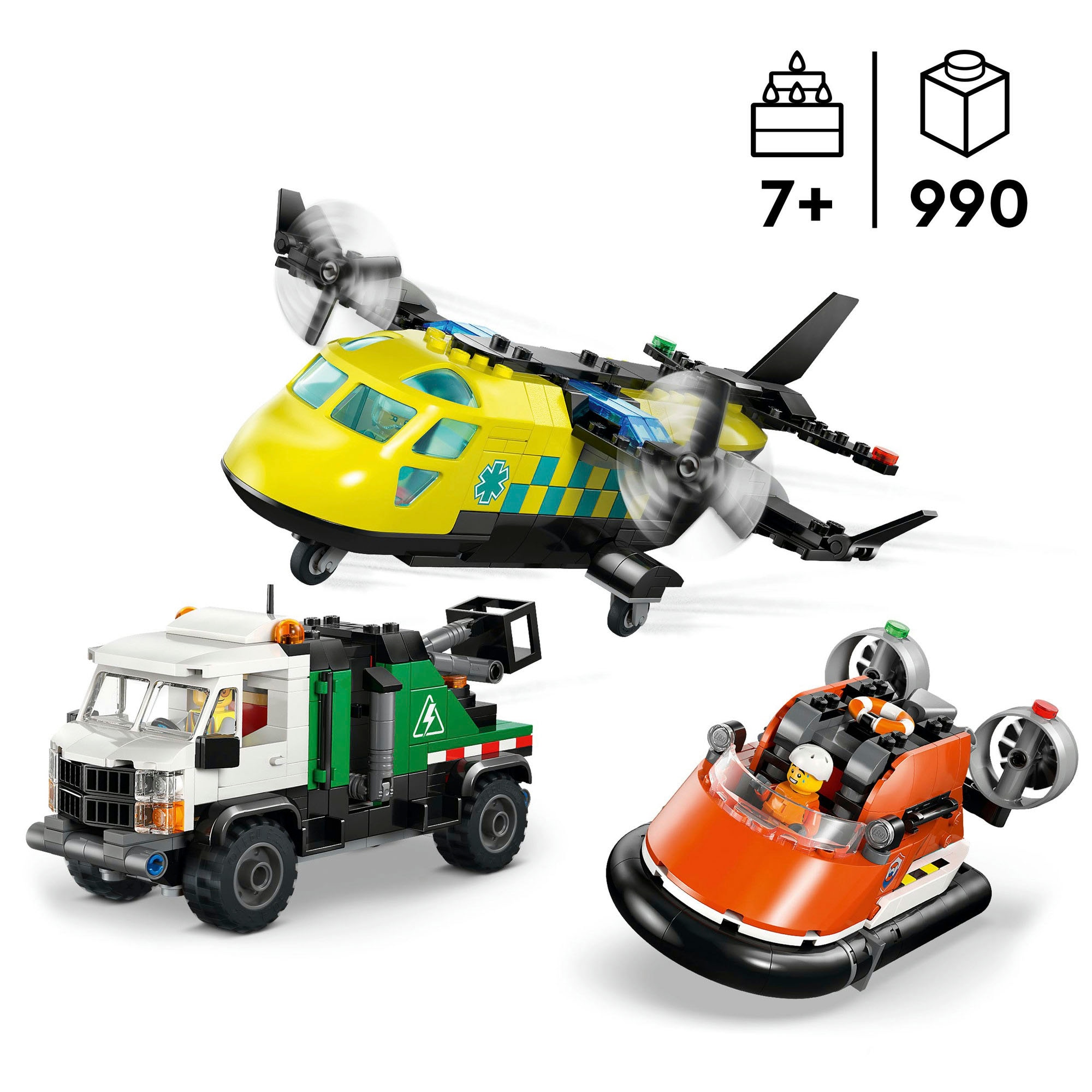 LEGO® Konstruktionsspielsteine »Kombinationsset m Flugzeug, Wartungsfahrzeug u Luftkissenboot (60505)« LEGO City; Made in Europe