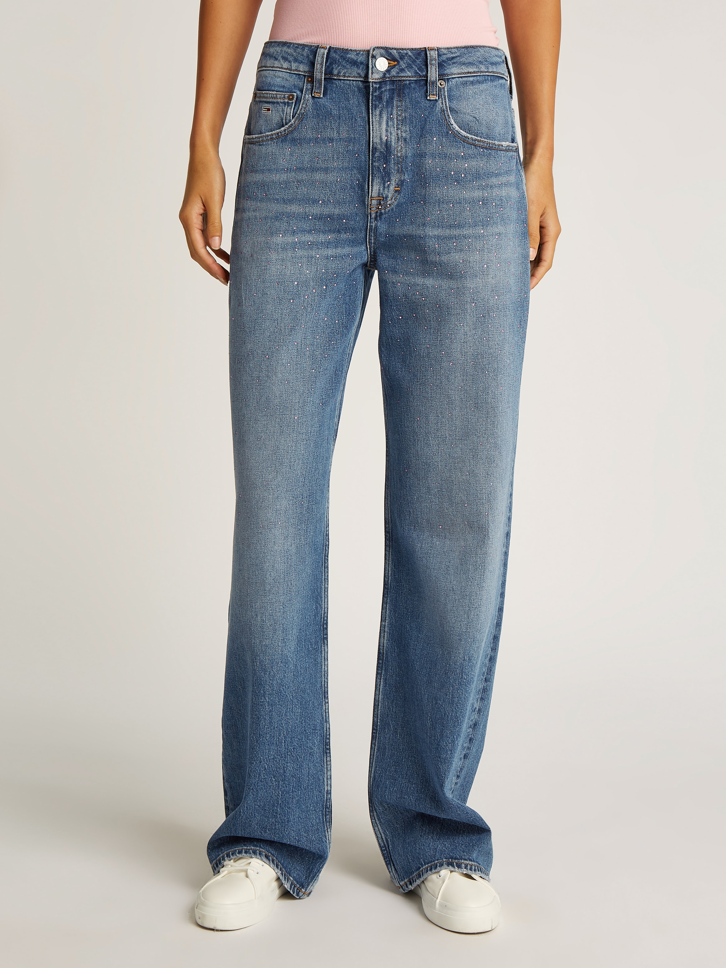 Straight-Jeans »Mia Mid Rise Relaxed Straight«, mit Strass-Steinen