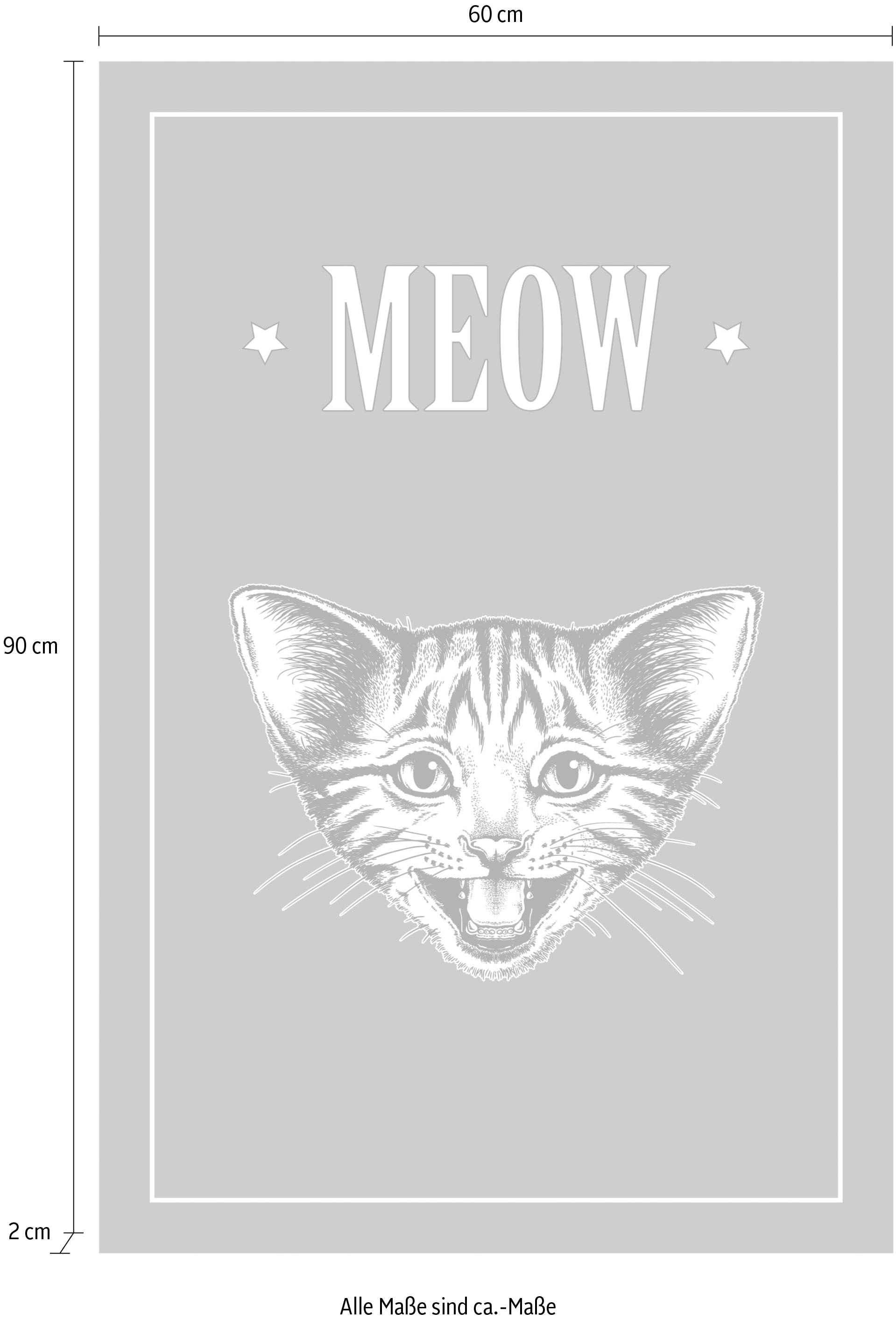 queence Leinwandbild »Katze MEOW«, Kunst-Modern-Schriftzug-Tiere-Katze-Katzen-Katzenbilder, Premium-Leinwandstoff, Handarbeit aus Deutschland