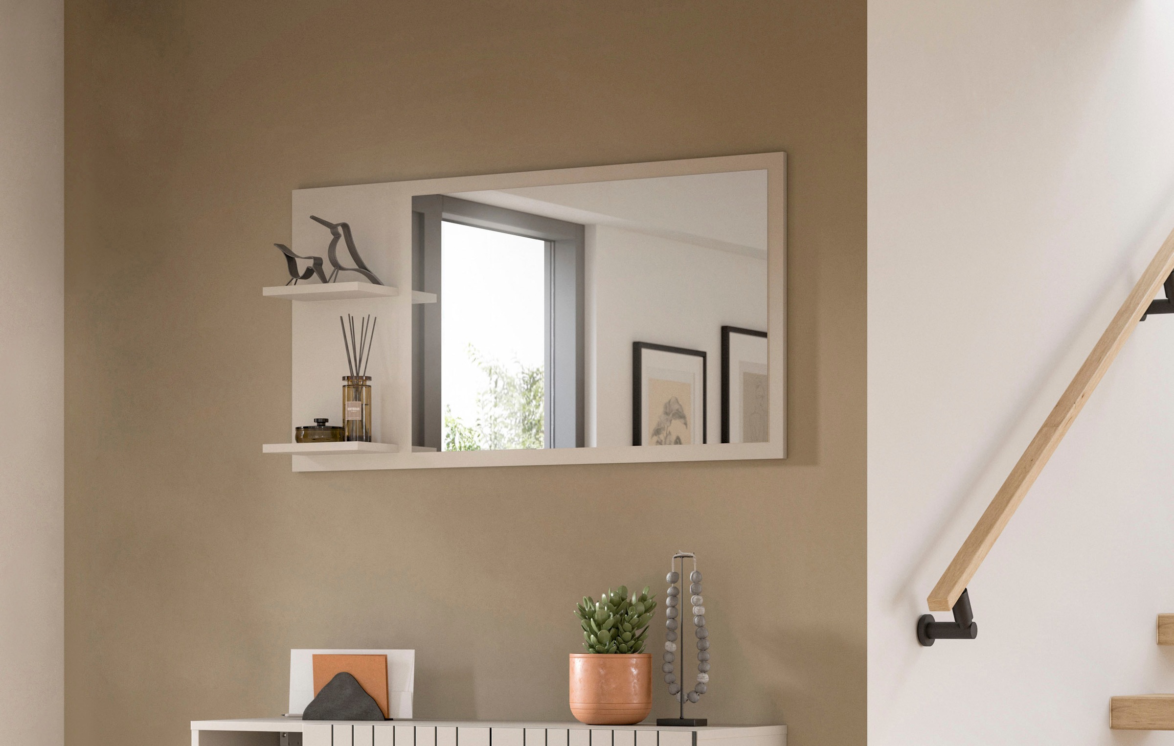 Home affaire Spiegel "TATIO, 106x55x16 cm, 2 Ablageböden, große Spiegelfläc günstig online kaufen