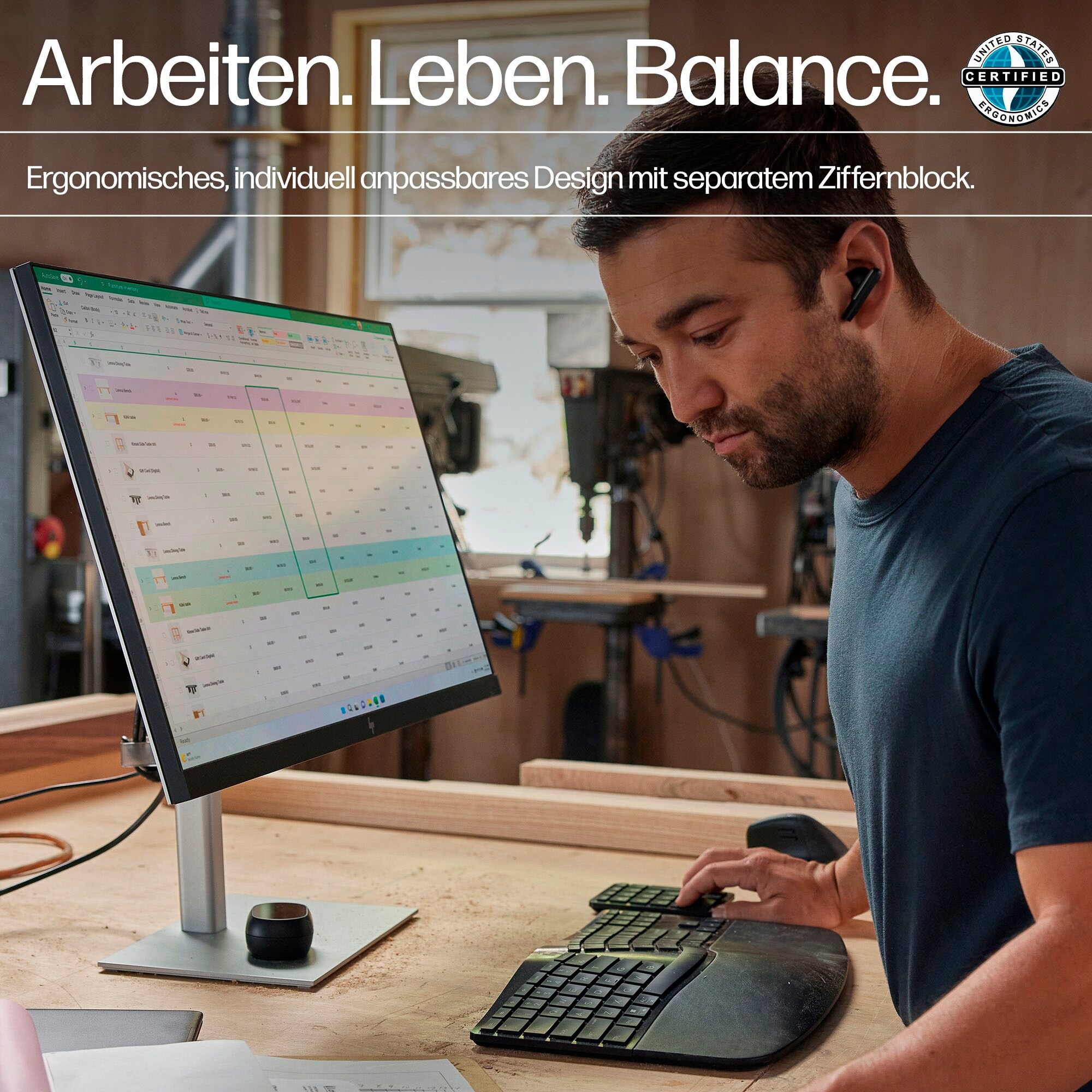 HP Wireless-Tastatur »960 Ergonomische«, (Fn-Tasten-ausklappbare Füße-Ziffernblock)