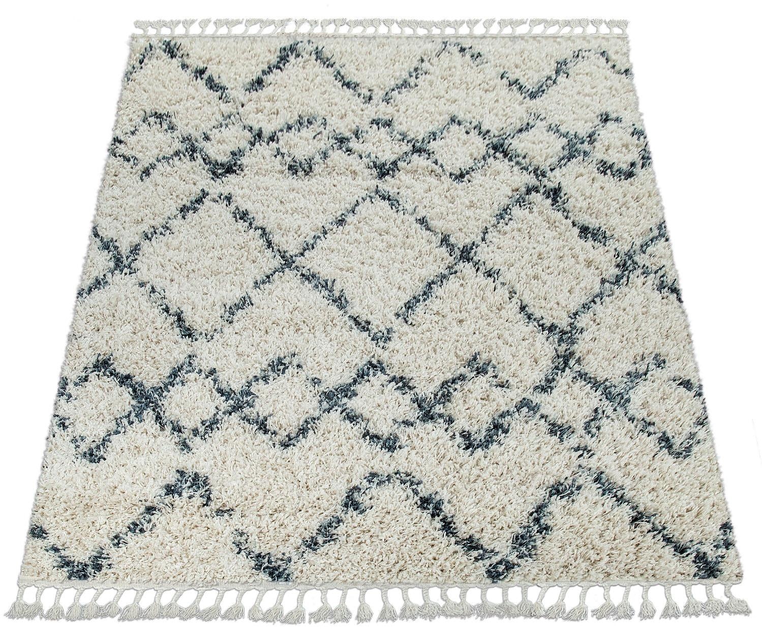 Paco Home Hochflor-Teppich »Nador 757«, rechteckig, weicher Shaggy mit Rauten Design und Fransen