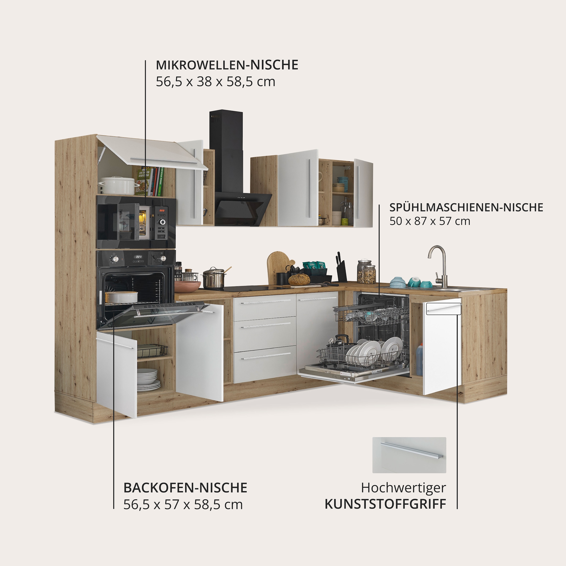 KOCHSTATION Winkelküche »Florida, Stellbreite 280x165 cm« wahlweise mit E-Geräten, mit Softclose für Türen und Schubkästen