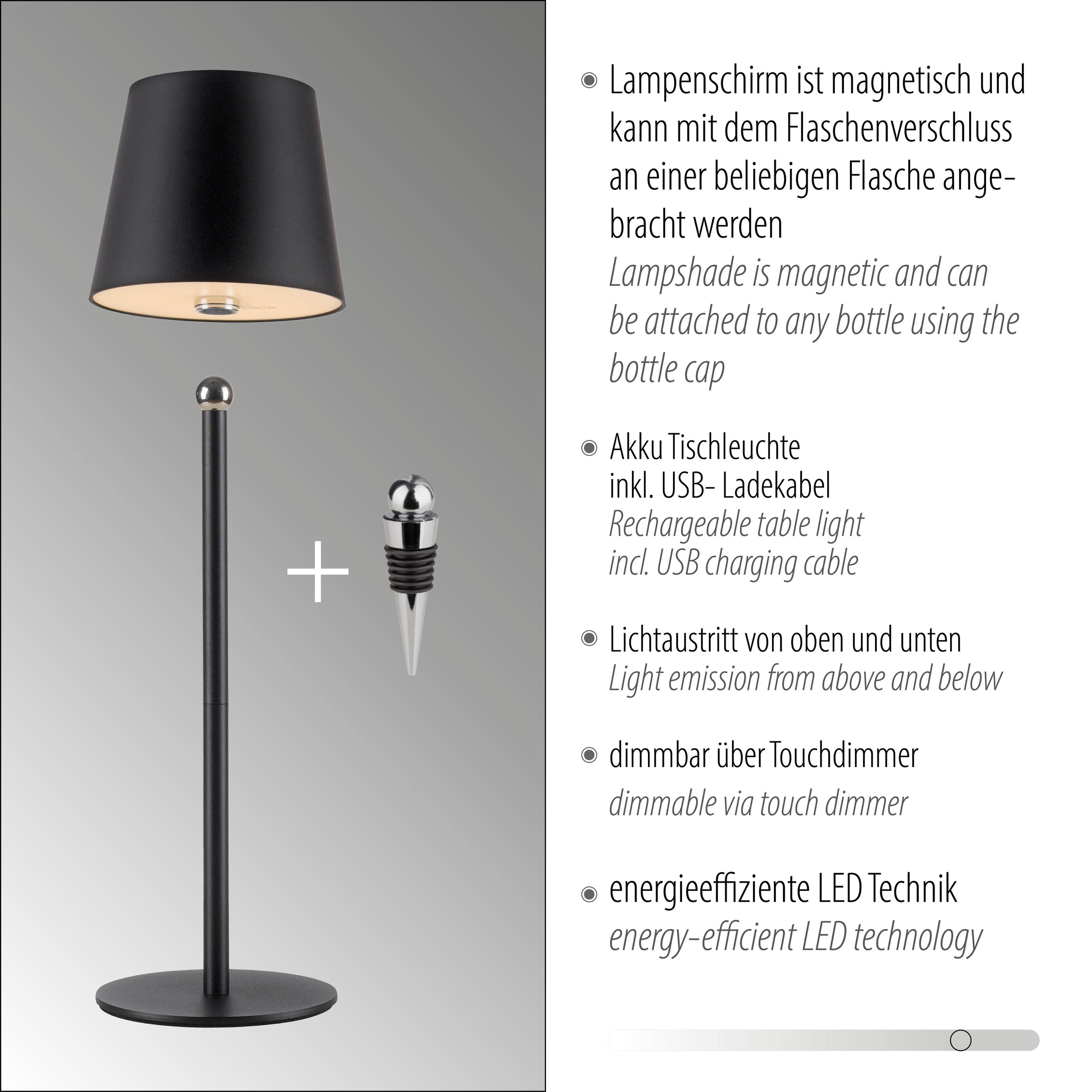 JUST LIGHT LED Tischleuchte »BOTERIA« LED-Board 2 Stk. Warmweiß Akkubetrieben, Aufladebar, 2er Set, magnetisch, dimmbar