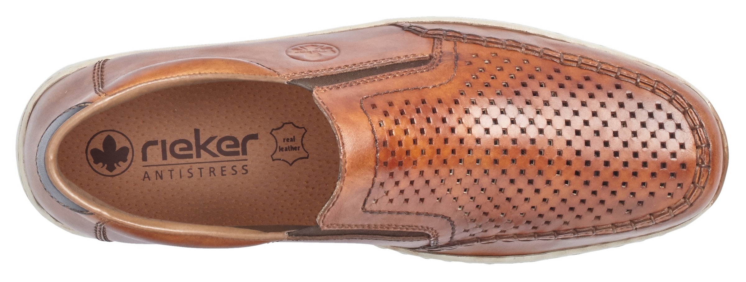 Rieker Slipper, Slip on Sneaker, Schlupfschuh, Loafer mit perforiertem Blatt