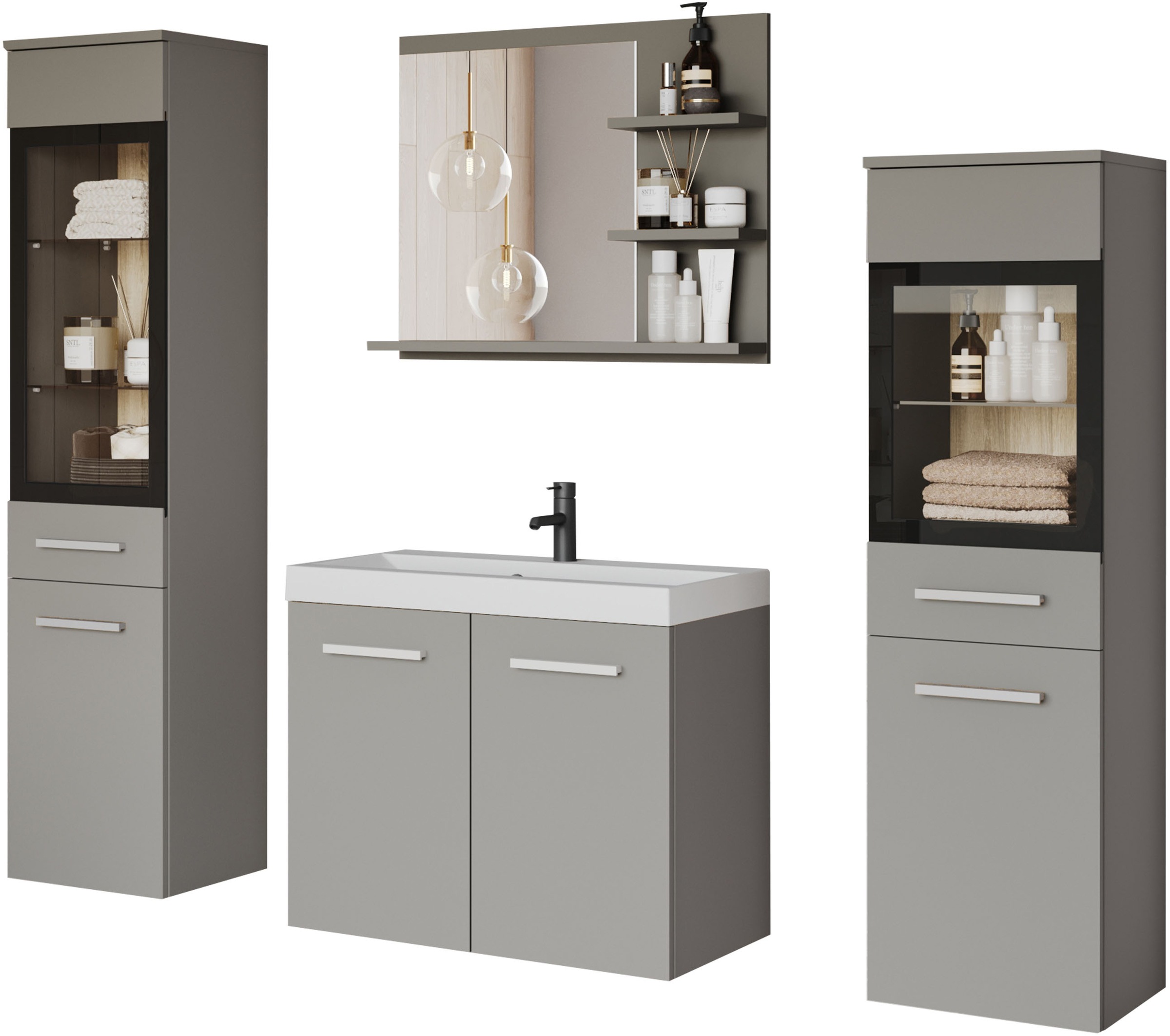 welltime Badmöbel-Set "MADRIT" Komplett-Set, mit Waschbecken, 5 Stk. tlg. günstig online kaufen