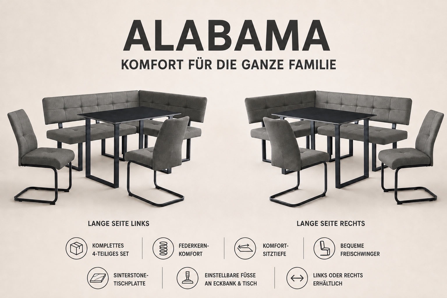 OTTO home Eckbankgruppe »Alabama« Spar-Set, 4 tlg. Sitzgruppe mit Federkern, 2 Freischwingern und Sinterstein-Tisch
