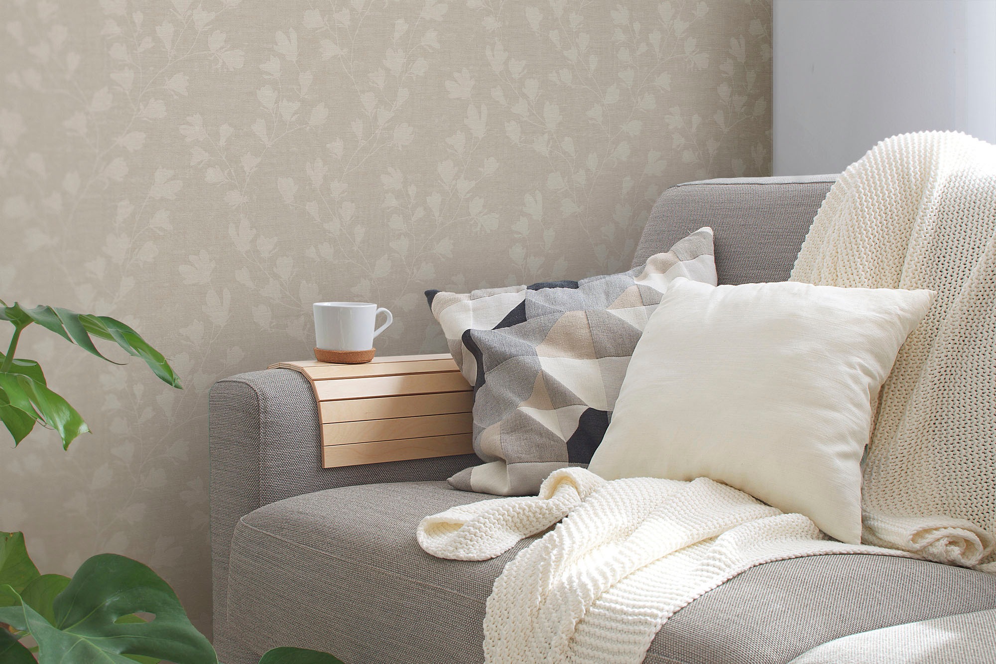 A.S. Création Vliestapete »Nara Blätterranke«, matt-gemustert-neutral, Tapete Natur Tapeten Wohnzimmer Schlafzimmer Küche modern Design Optik