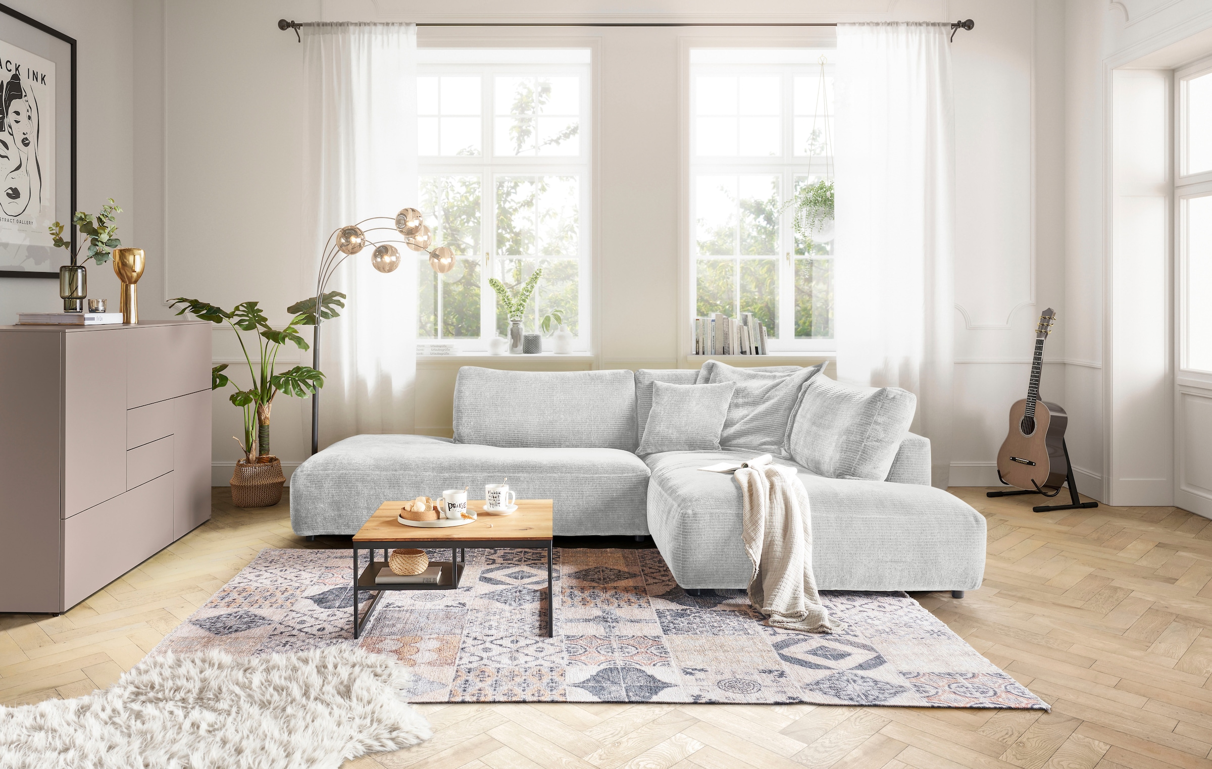 Musterring Ecksofa "Lucia bequem, elegant & zeitlos, elegante Sofa ohne Armlehnen" mit großem Longchair, verschiedene Farben, B304 x T224 cm