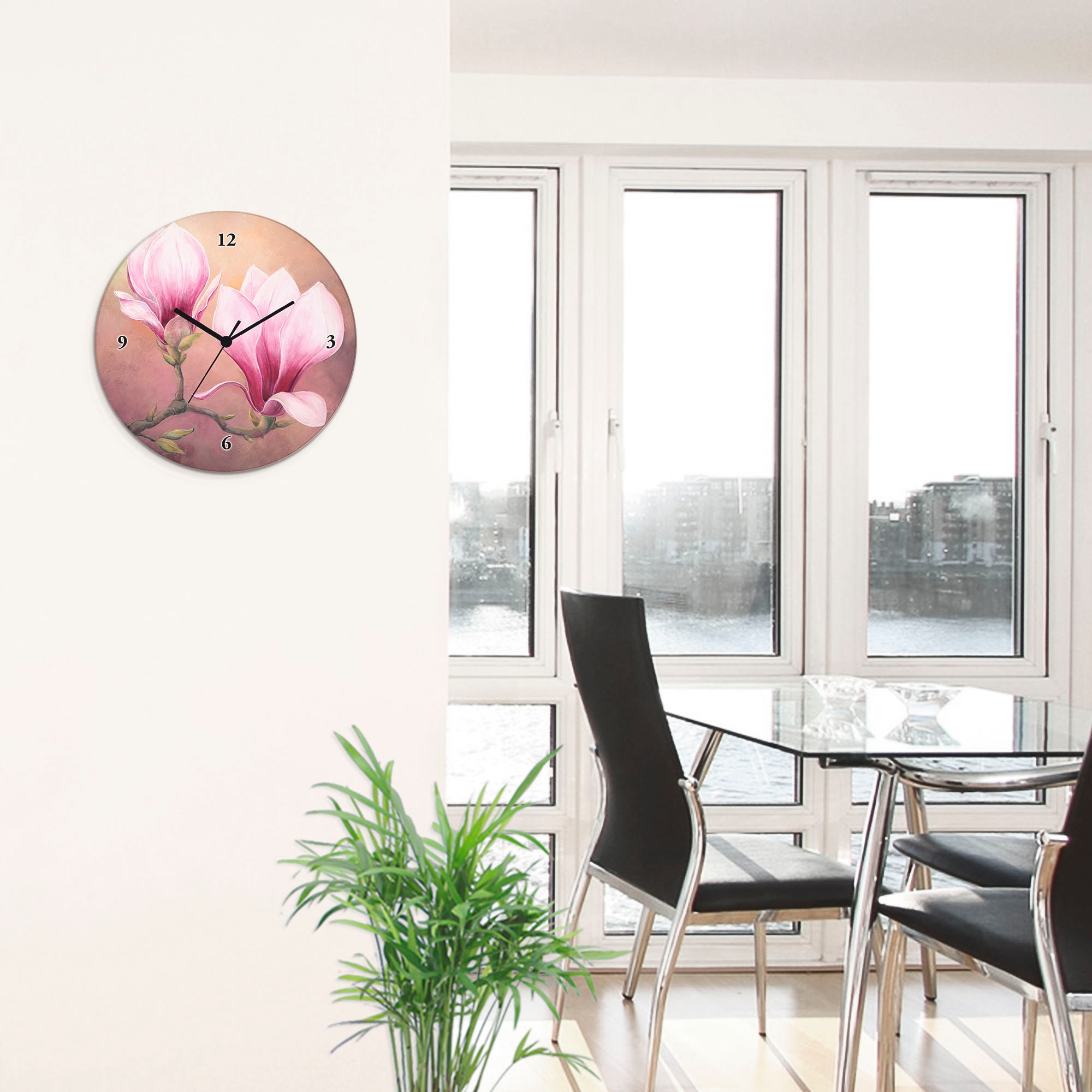 Artland Wanduhr »Späte Magnolie«, wahlweise mit Quarz- oder Funkuhrwerk, lautlos ohne Tickgeräusche