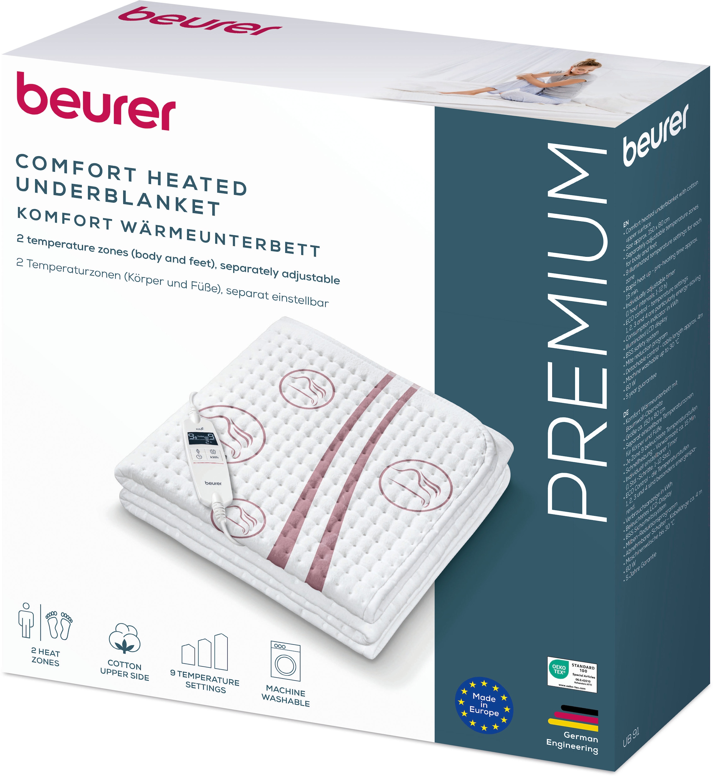 BEURER Wärmeunterbett »UB 91 Cosy, 2 Temperaturzonen, 50 x 80 cm, waschbar« Matratzenheizung mit 2 Wärmezonen und variabler Abschaltautomatik