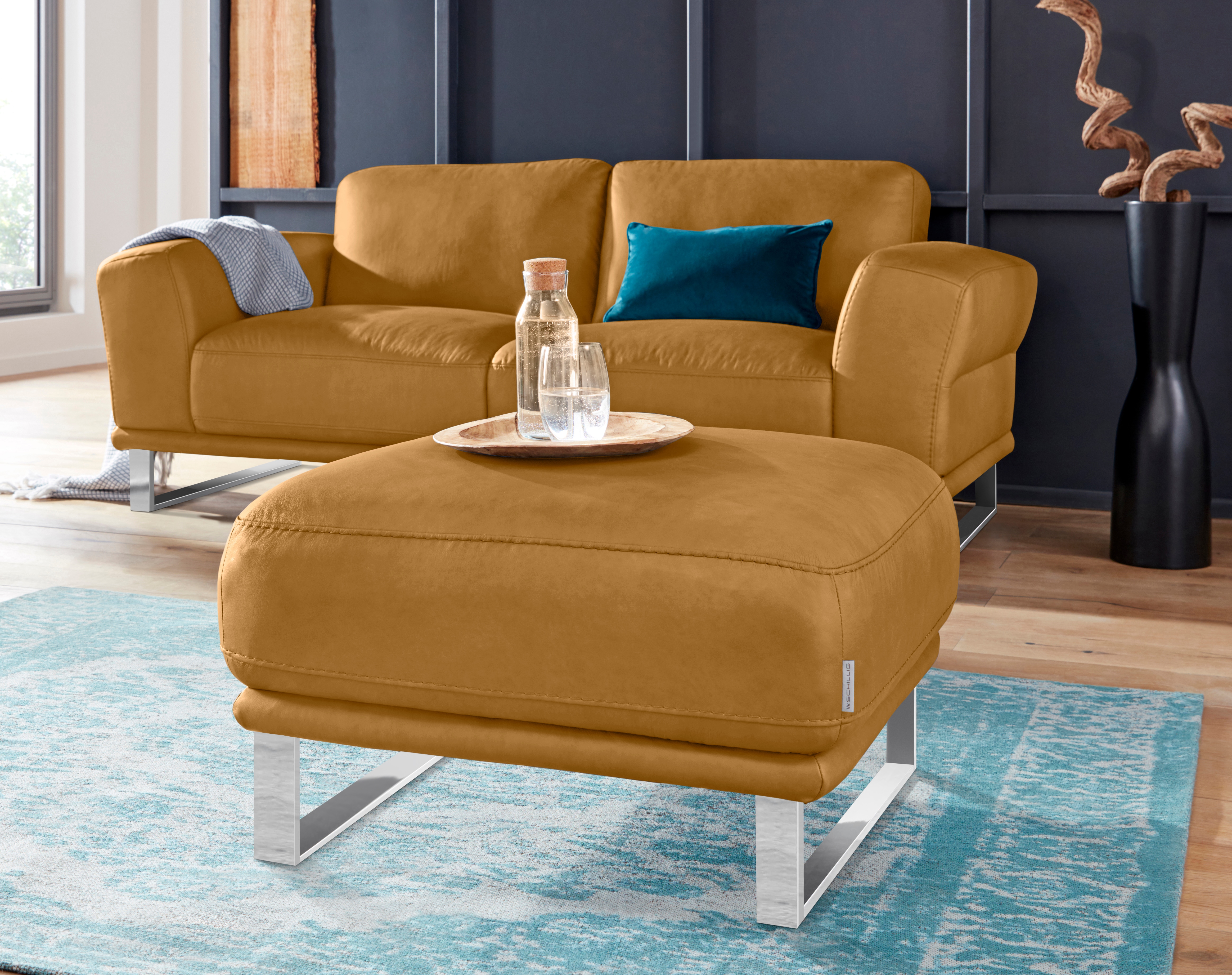 W.SCHILLIG Hocker "montanaa" mit Metallkufen in Chrom glänzend, Breite 71 cm