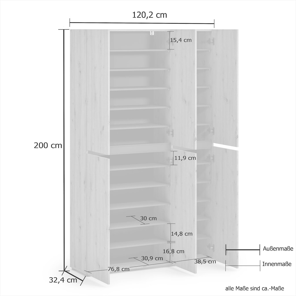 INOSIGN Schuhschrank »Mister«, Breite 120 cm, Höhe 200 cm, 6 Türen