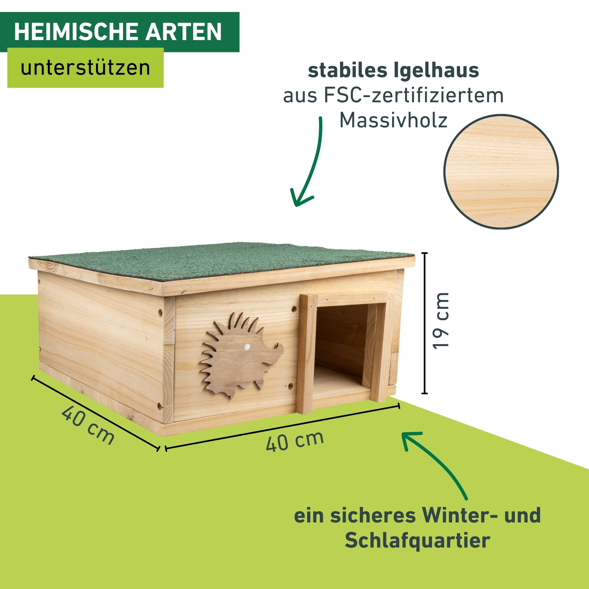 Windhager Tierhaus »Igelfutterhaus aus Massivholz, ein sicheres Winter- und Schlafquartier« Igelhotel mit abnehmbarem Dach, 40x40x19 cm