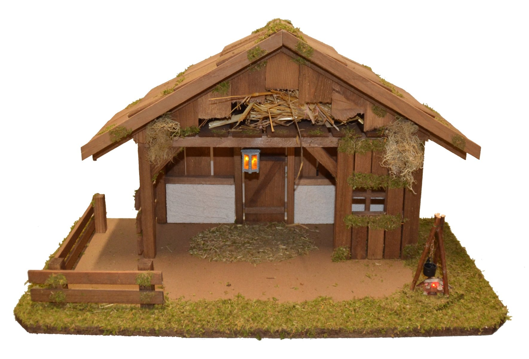 Alfred Kolbe Krippe »Krippenstall ohne Trafo«, (Set), mit Laterne, Lagerfeuer, 10,5 cm Figuren 11tlg.