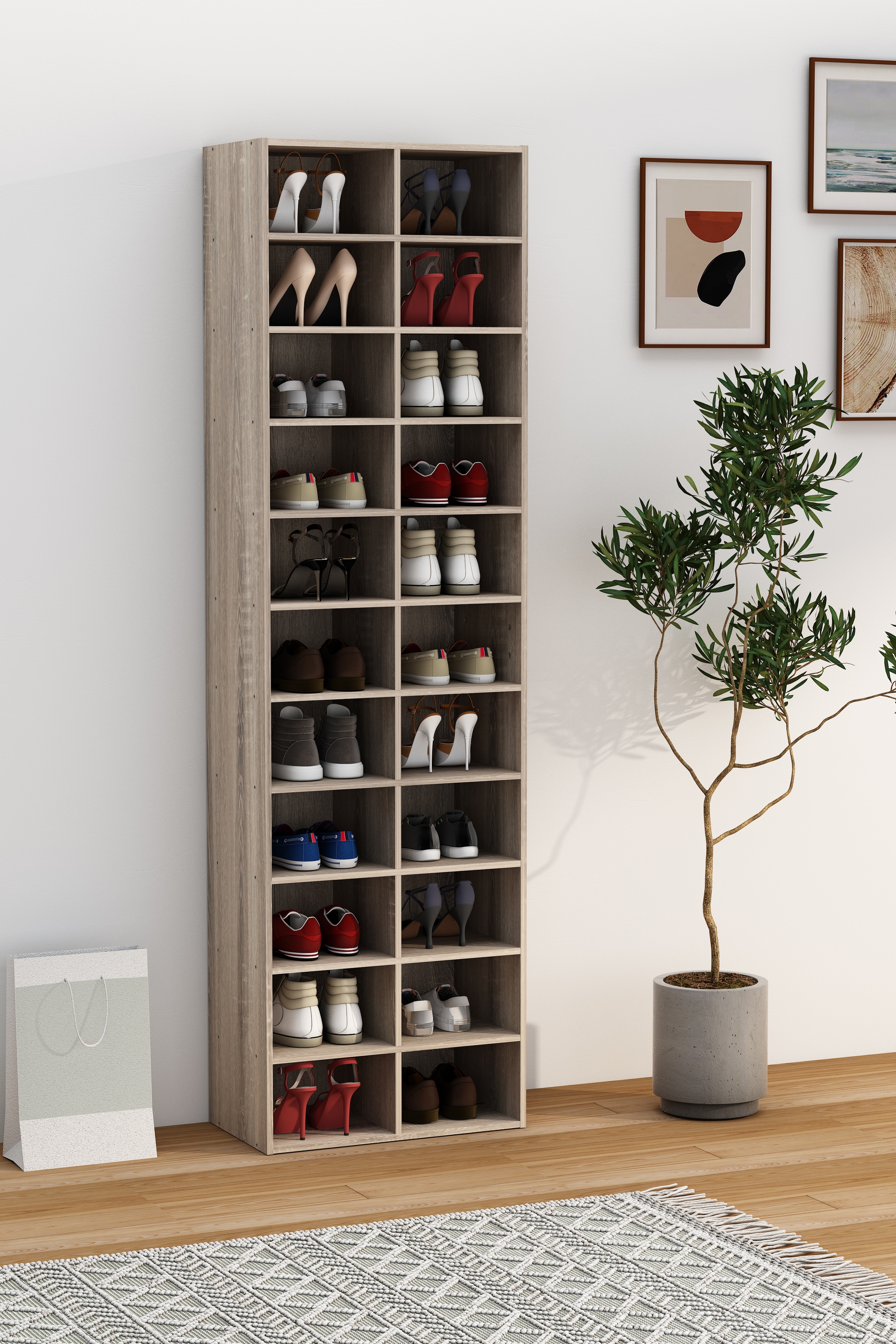 VCM Schuhregal »VCM Holz Schuhregal | Maße ca. H. 183 x B. 52 x T. 30 cm | Schuhkommode mit 22 Fächer | Schuhschrank - Hinsol XL«