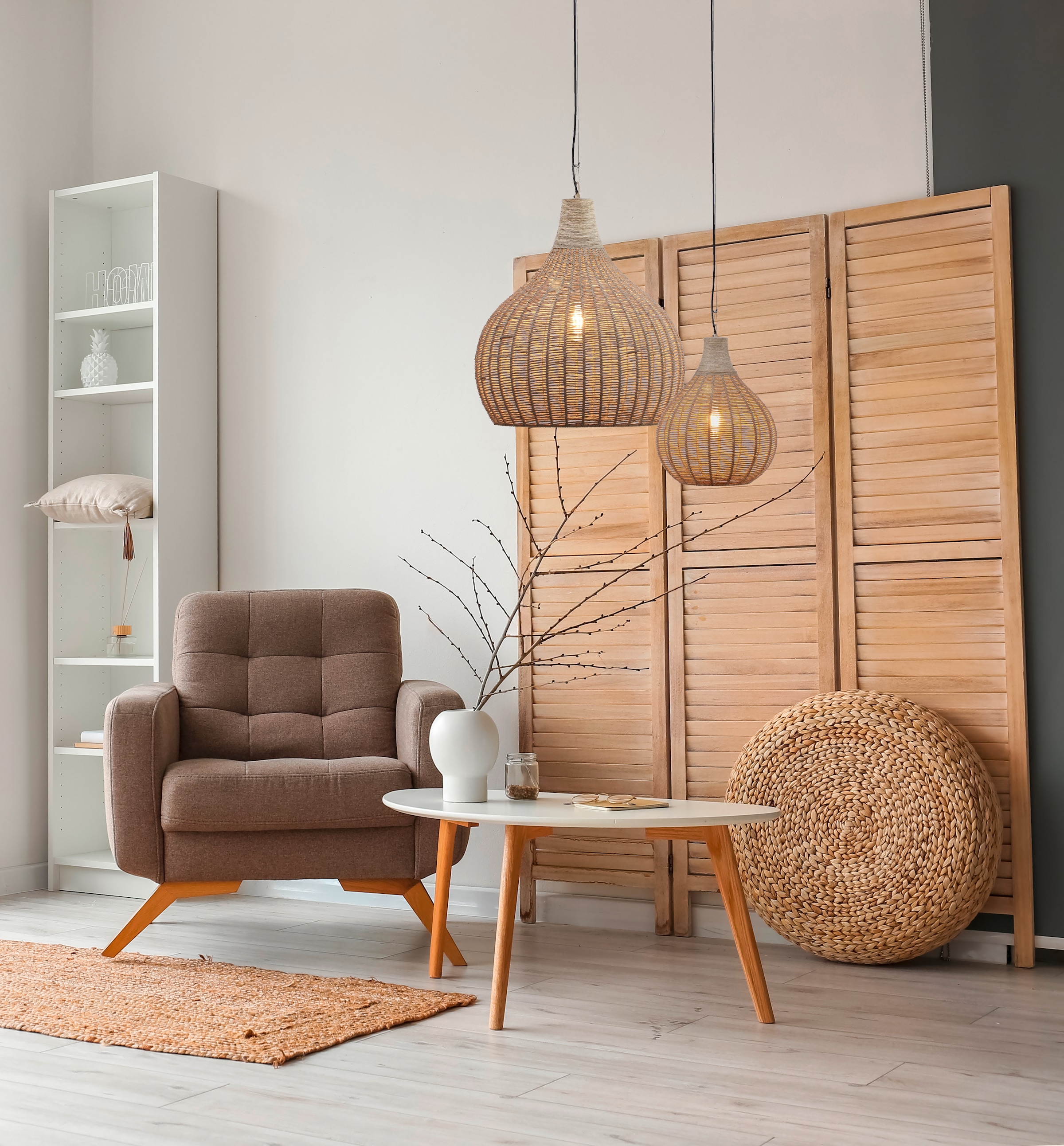 TRIO Leuchten Pendelleuchte »JANNE, große Hängelampe mit Juteschirm Korb Optik Ø 54cm Höhe 183 cm« E27 1 Stk. warmweiß - kaltweiß exkl 1x E27 max 10W, Hängeleuchte Küche Schlafzimmer Esszimmer
