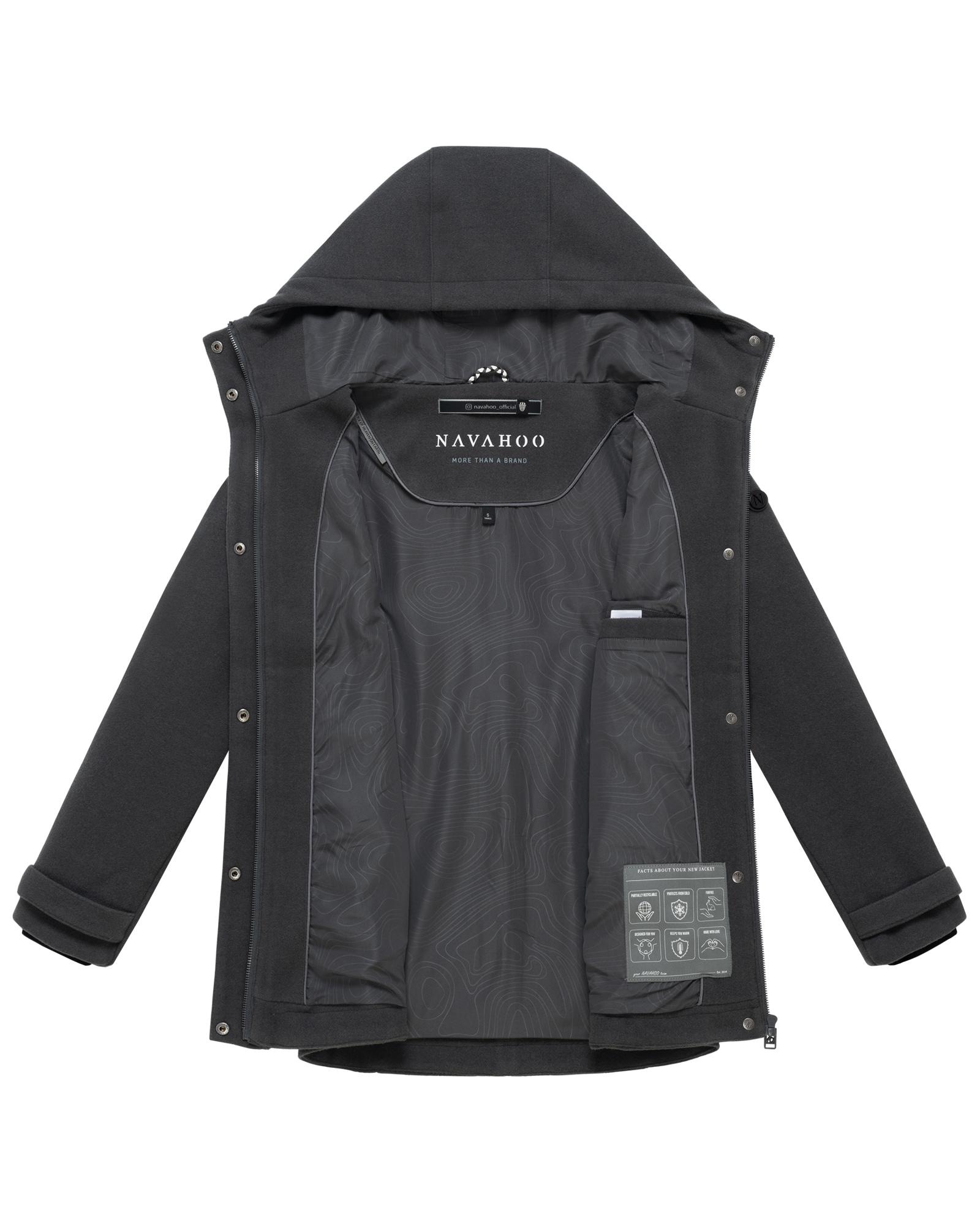 Navahoo Kurzmantel »Lächelstern 14« Lange Damen Übergangsjacke in Wollmantel-Optik mit Kapuze