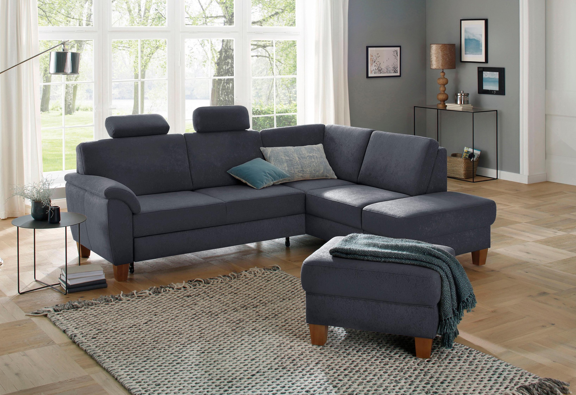 OTTO home Ecksofa "Alta L-Form" mit Federkern und Kontrastnaht, Füße Buche eichefarben