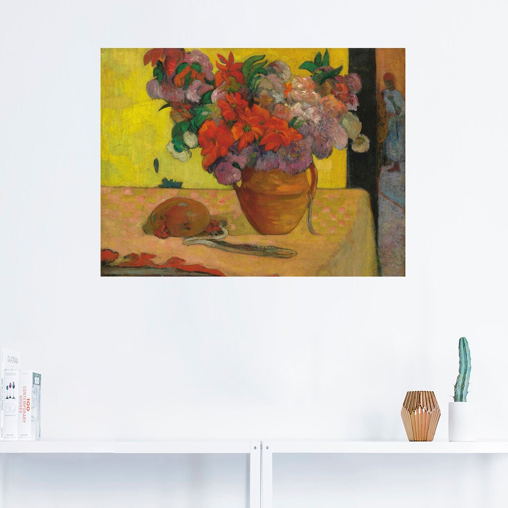 Artland Wandbild »Blumen in Vase und eine Feldflasche«, Arrangements, (1 St.), als Leinwandbild, Wandaufkleber oder Poster in versch. Größen