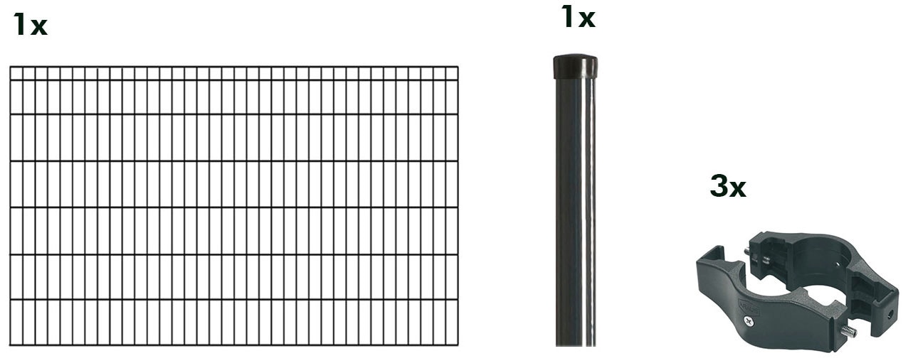 KRAUS Einstabmattenzaun "Dino-Trend-Z42", anthrazit, 120 cm hoch, 2 m Verlängerungsmatte, 1 Pfosten