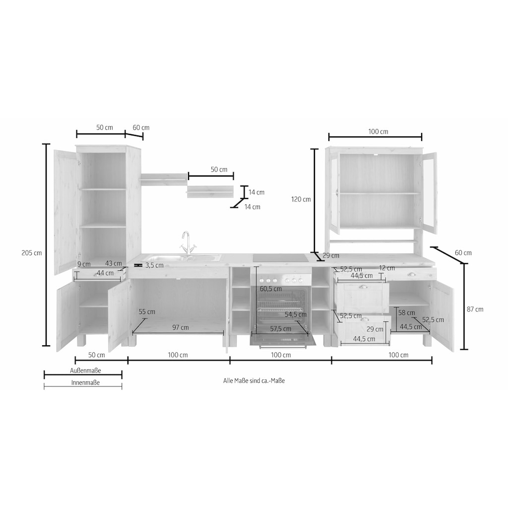 Home affaire Küchenzeile »Oslo«, Breite 350 cm, Arbeitsplatte 35mm stark, ohne E-Geräte