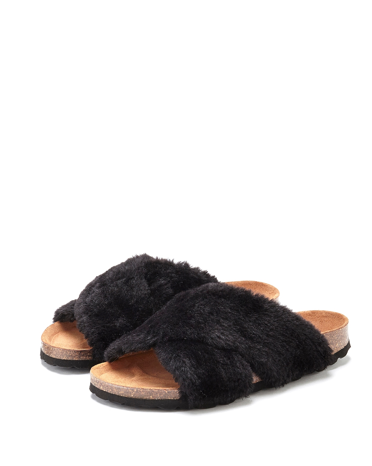 LASCANA Pantolette »Hausschuh, Mule, Sandale, offener Schuh,«, mit Korkfußbett und Fellimitat