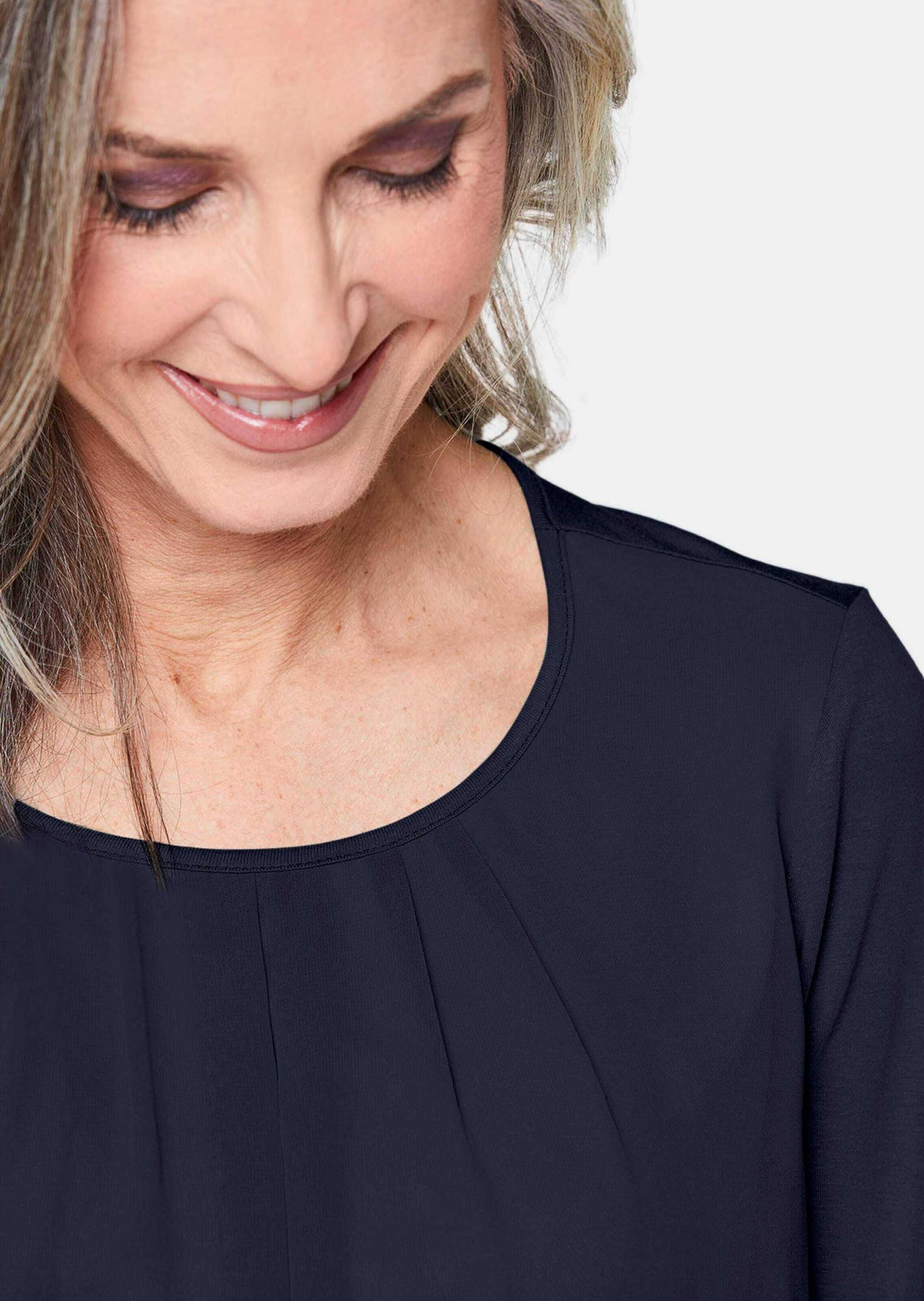 GOLDNER Kurzarmbluse »Chiffon-Shirt mit 3/4-Arm, Rundhals«