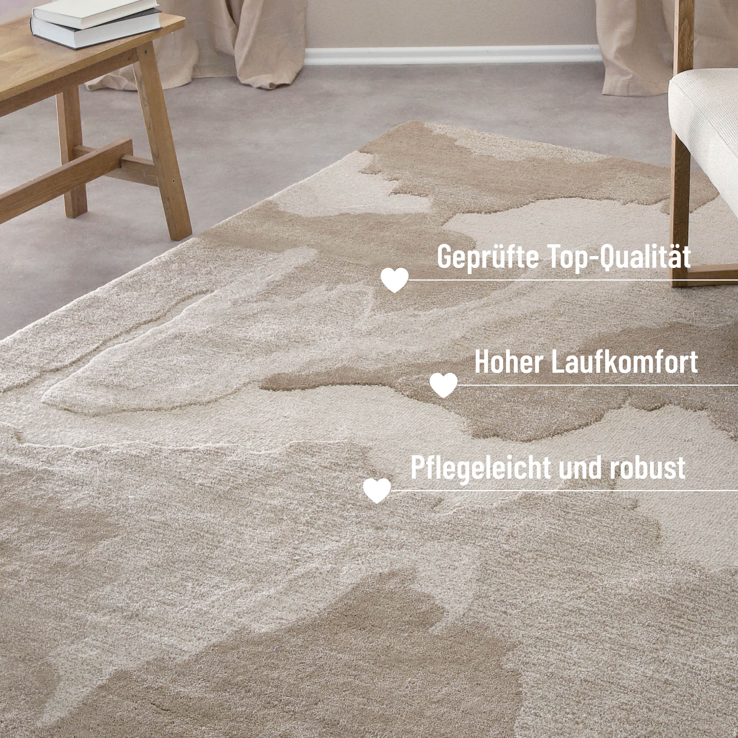 Wecon home Teppich »Carlo«, rechteckig, 10 mm Höhe, handgefertigt, gemustert, pflegeleicht, Wolle, Wohnzimmer, Esszimmer