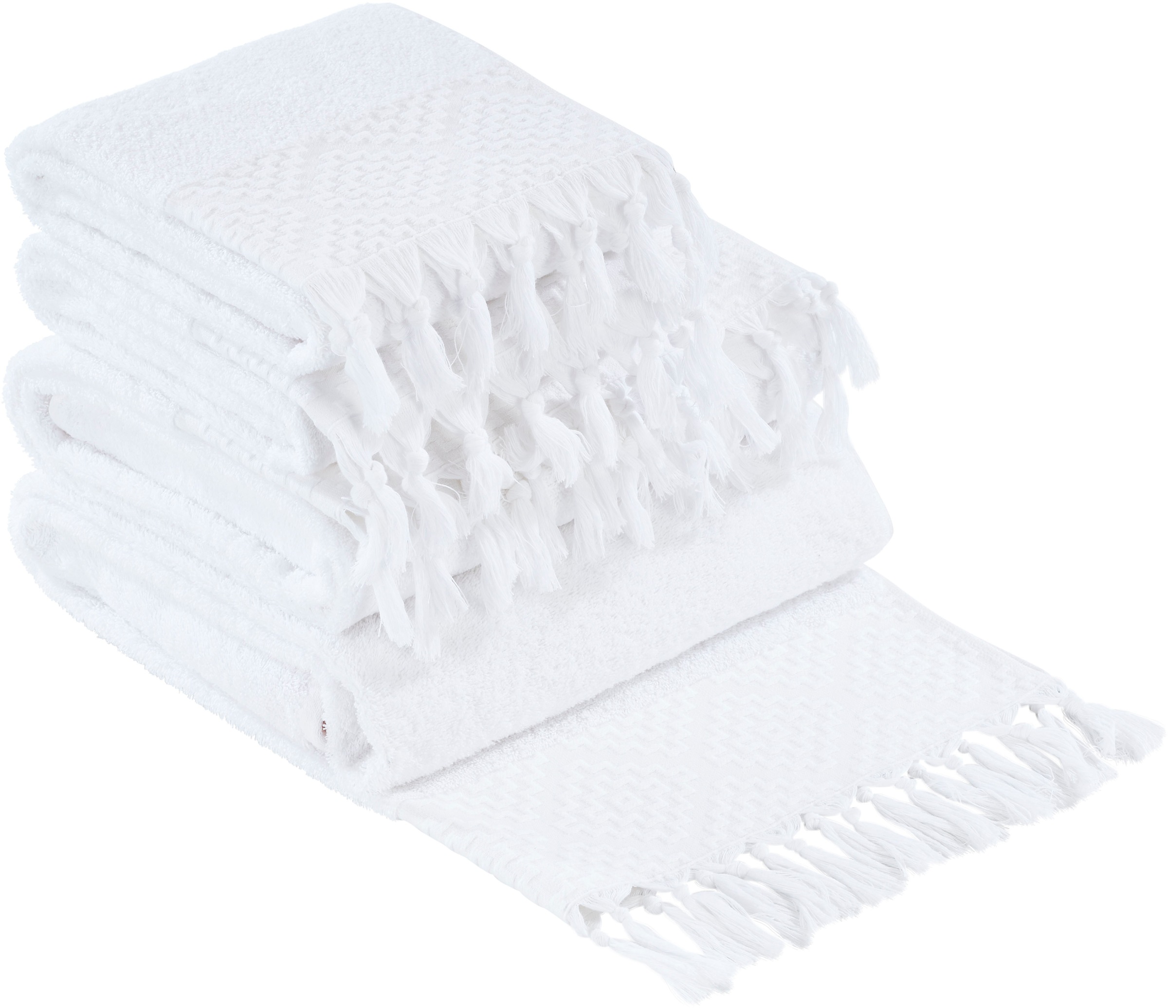 Thumbnail - done. Handtuch Set "Provence Bohéme" Uni-Farben, Boho-Style, mit auffälliger Borte & Fransen